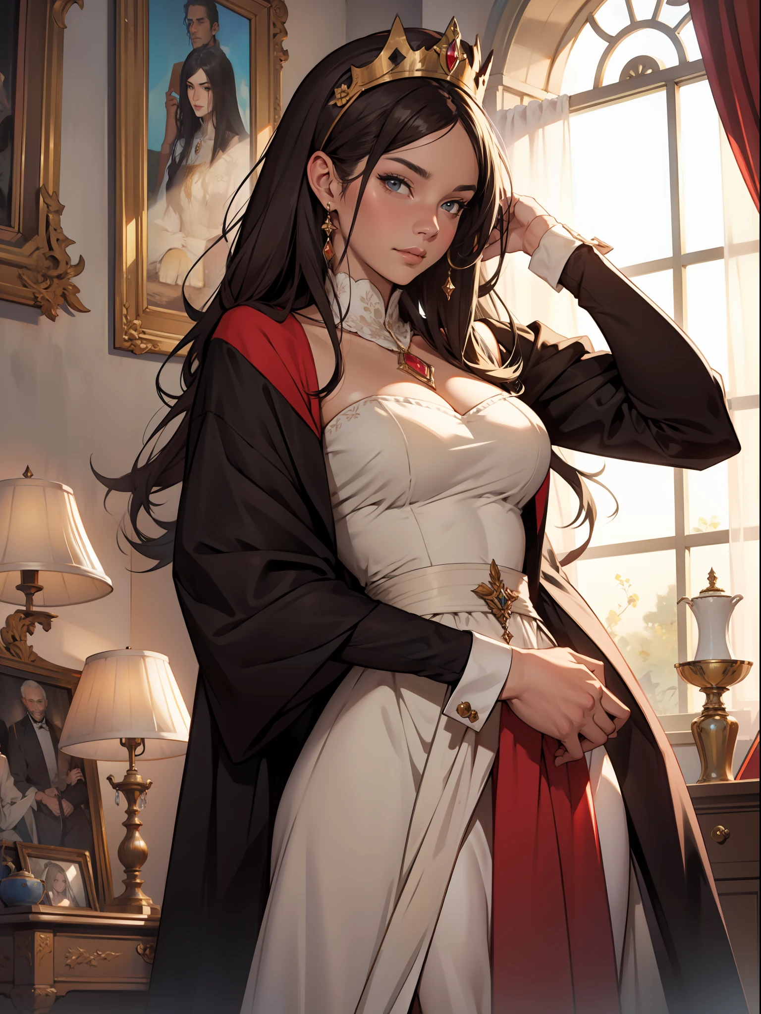 a portrait of a queen with her servant