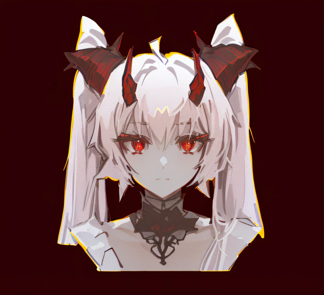 Pink hair，Demon's horns，Red eyes