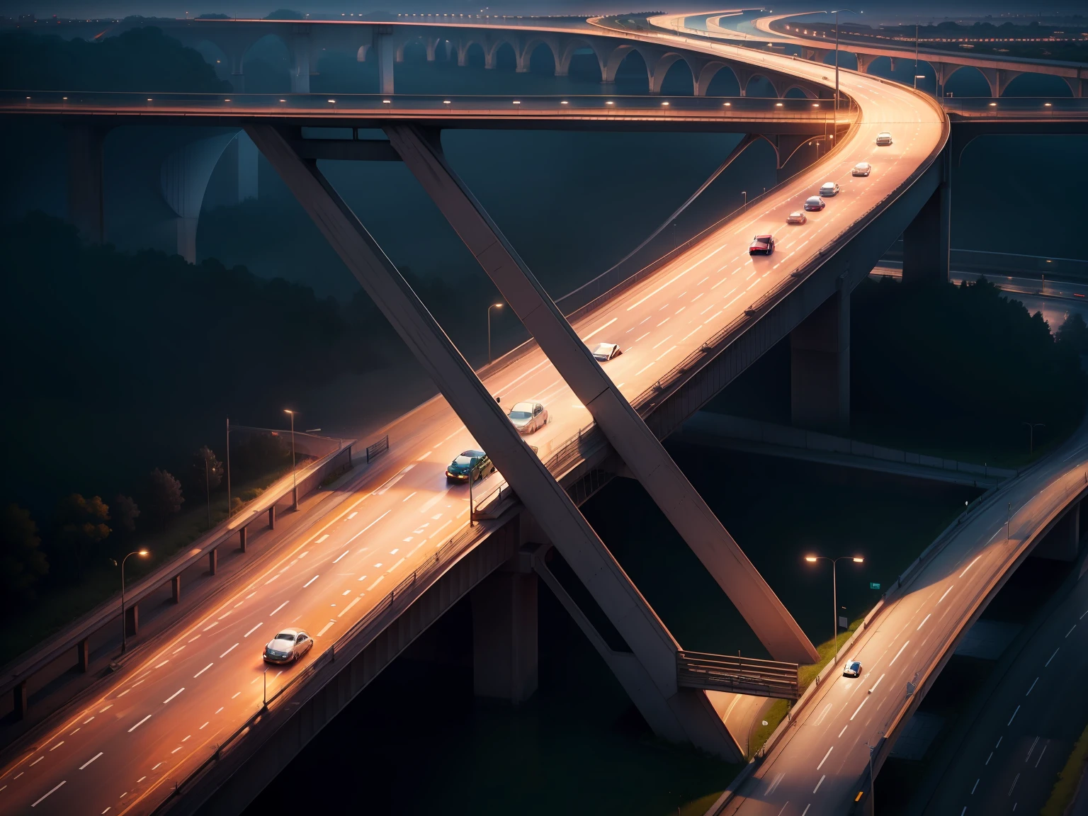Cars and road bridge