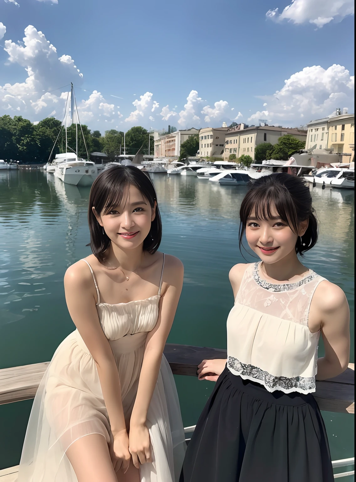 (8K、top-quality、​masterpiece:1.2)、(realisitic、Photorealsitic:1.37)、ultra-detailliert、女の子 1 人、cute little、独奏、Beautiful detailed sky、Detailed Cafe、natta、sitting on、date、(Nasal blush)、 (A smile:1.15)、(a closed mouth)small tits、Fine and beautiful eyes、(A dark-haired:1.1)、natta、Wet、Transaction service、Sateen、White lace、(A dark-haired、short-hair:1.2)、Float NovaFrogStyle、toppless、White Ruffled Chiffon Sleeveless Top, White Tulle Maxi Skirt Dress, Mermaid Line, wicker basket bag.