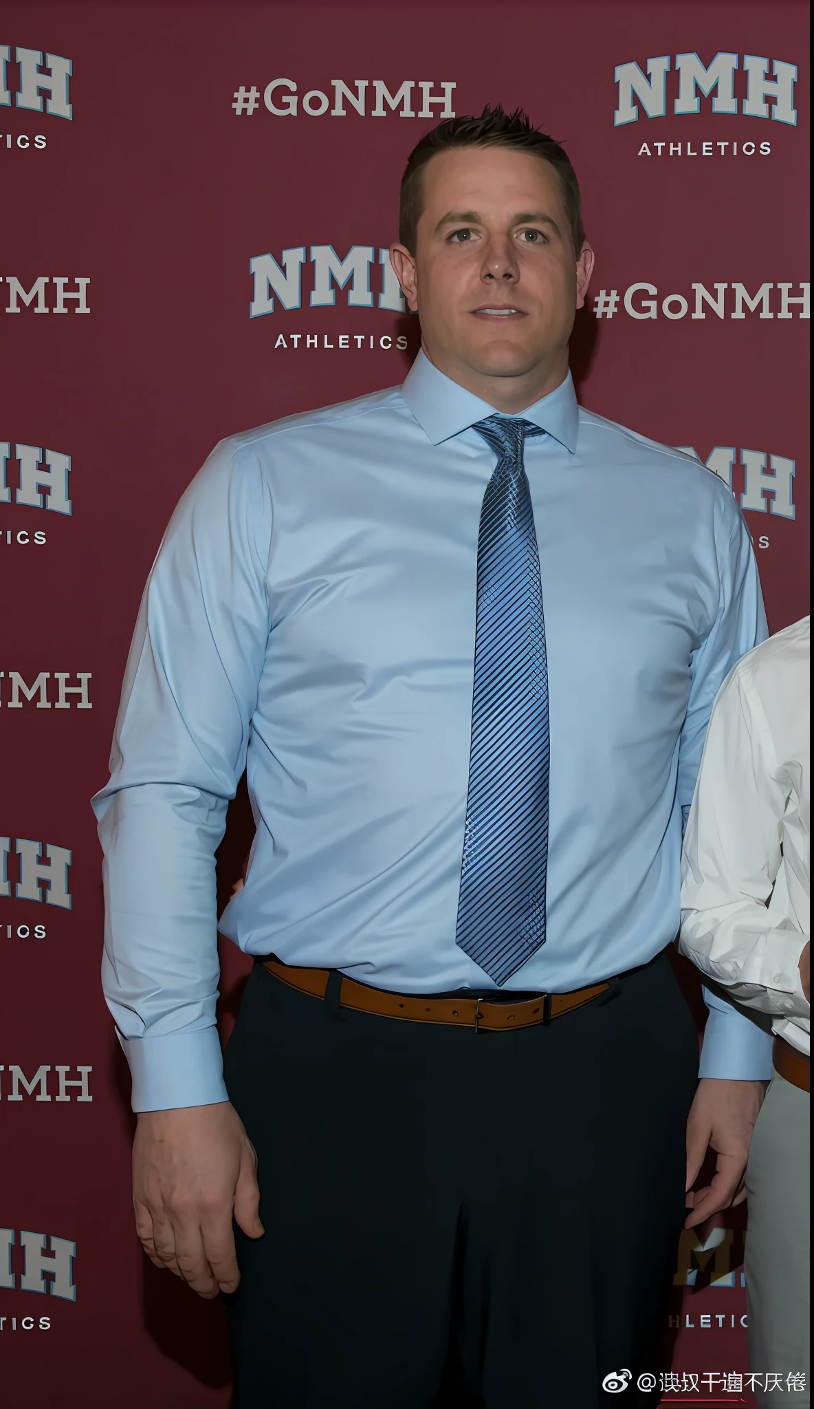They were two men standing side by side in front of the red wall, taken in the early 2020s, zach hill, Mitchell Morehauser, taken in the late 2010s, full body greg rutkowski, smooth in _ Background with, wearing a shirt with a tie, Noam Rockwell, Chest height, Sean McLaughlin