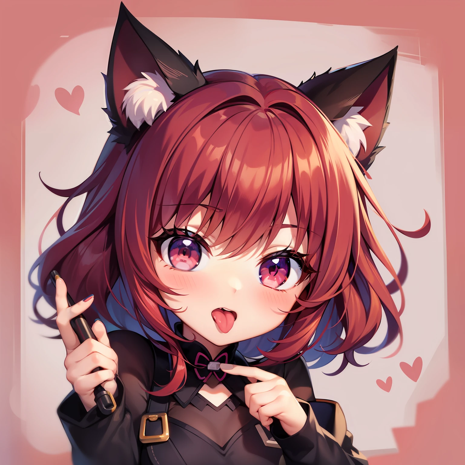 Chibi Cat、white backgrounid、Less exposure、kawaii、Bright red hair、Bright background、put out the tongue、Wink、Put pounding letters、