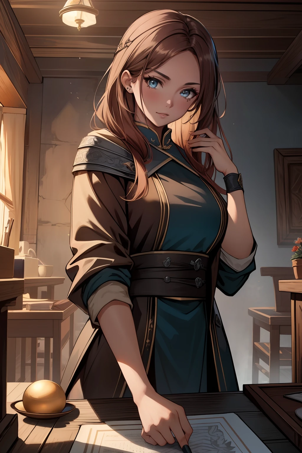 (Masterpiece, Best quality),  Intricate details, 8K, art  stations, the wallpaper, offcial art, Splash Art, Sharp focus，In dungeon time，Ellie is a young and talented mage，She has an outstanding magical talent and a strong heart for justice。