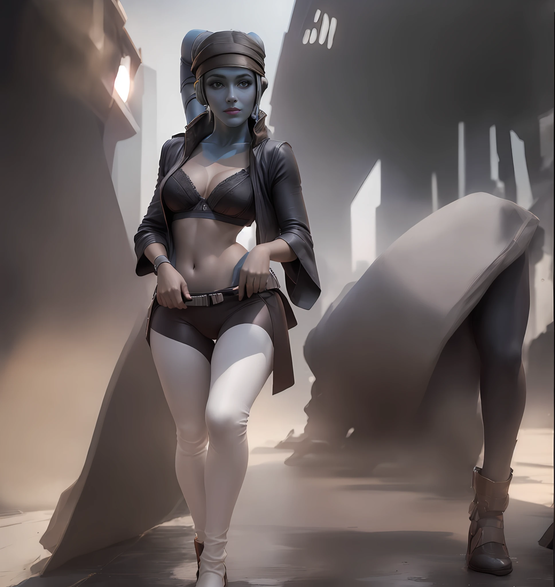 , she is wet , she’s wearing a vibrator in her crotch, very detailed eyes, very detailed face, very beautiful woman, best quality, super detailed (photorealistic), big, very delicate and beautiful legs, black naughty underwear, show full body, twi'lek, naughty smile, star wars ship, remove headband, make younger, bathrobe, sexy pose, sexy eyes, sexy smille, comfortable pose, red color skin, green color eyes, blush face, wear white pants, wear white bra, Very detailed eyes, very detailed face, very beautiful woman, best quality, super detailed (photorealistic), big, very delicate and beautiful legs, black naughty underwear, show full body, twi'lek, naughty smile, star wars, remove headband, make younger, sexy pose, sexy eyes, sexy smille, comfortable pose, red color skin, green color eyes, blush face, wear white pants, wear white bra, wear black open jacket, walking city, space ship in the background,Make love kissing On knees, twi'lek, spread legs, almost lay, realistic, photorealistic