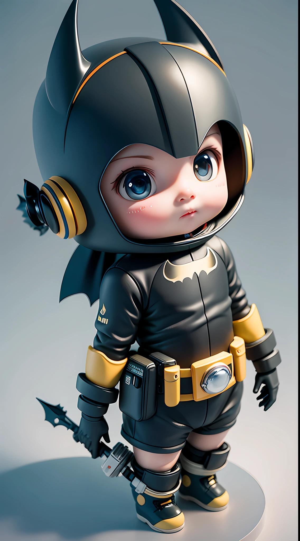 There is a little batman doll with helmet and helmet, cute 3d rendering, little batman astronaut looking up, portrait anime space cadet boy, cute 3d anime batman boy rendering, cute detailed digital art, male explorer mini cute boy, 3d rendering stylized, 3d rendered character art 8k, cute digital painting, anime style 3d, super detailed rendering, blind box, bubble mart