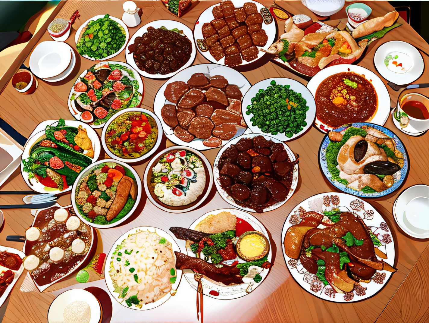 There was food on the table, the table is full of food, sichuan, feast, Delicious food, Chinese big breasts, Family dinner, delicacy, overflowing feast buffet table, Eating