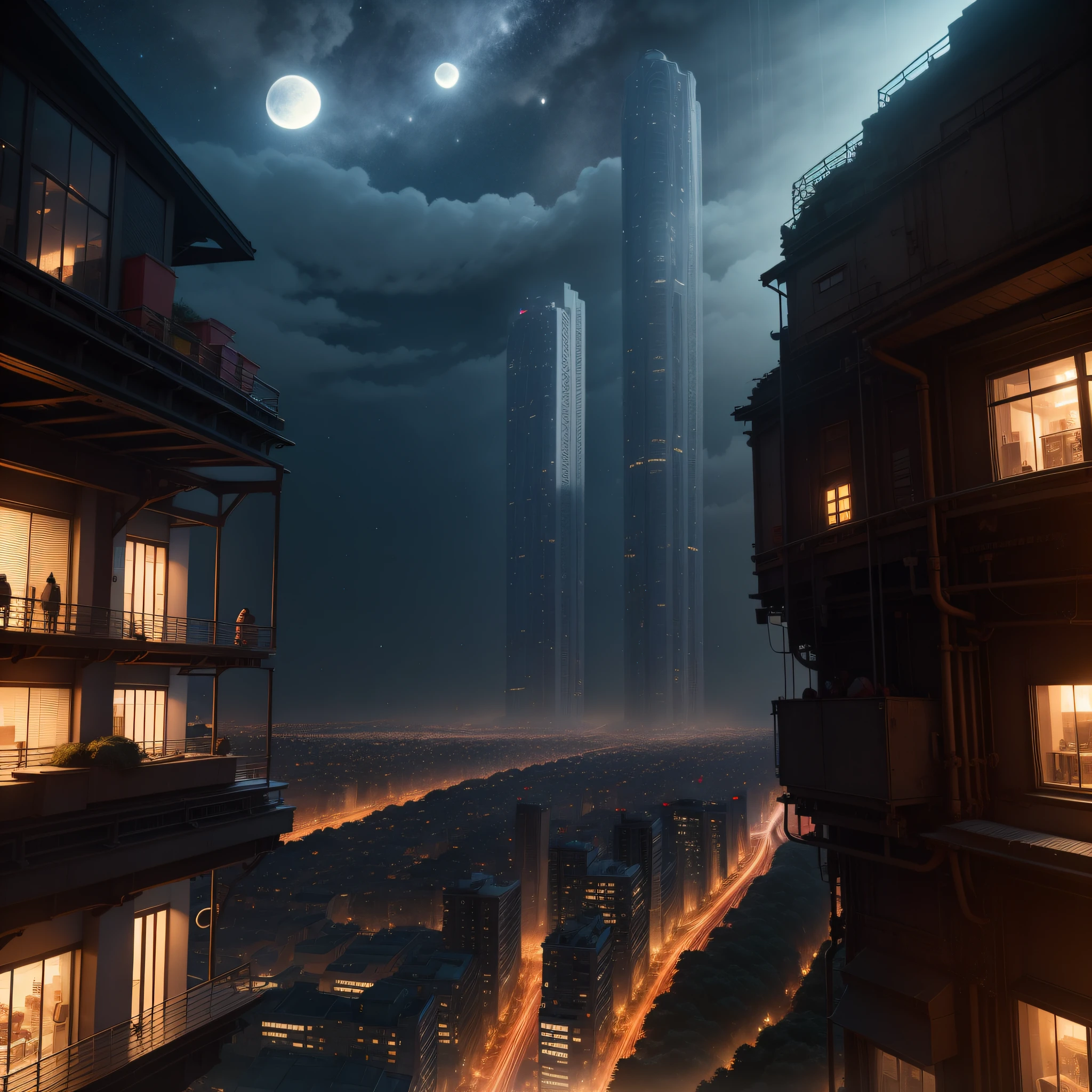 the night,High-altitude overlooking,Heavy traffic,Buildings,Live the life of Riley,viaduct,rays of moonlight