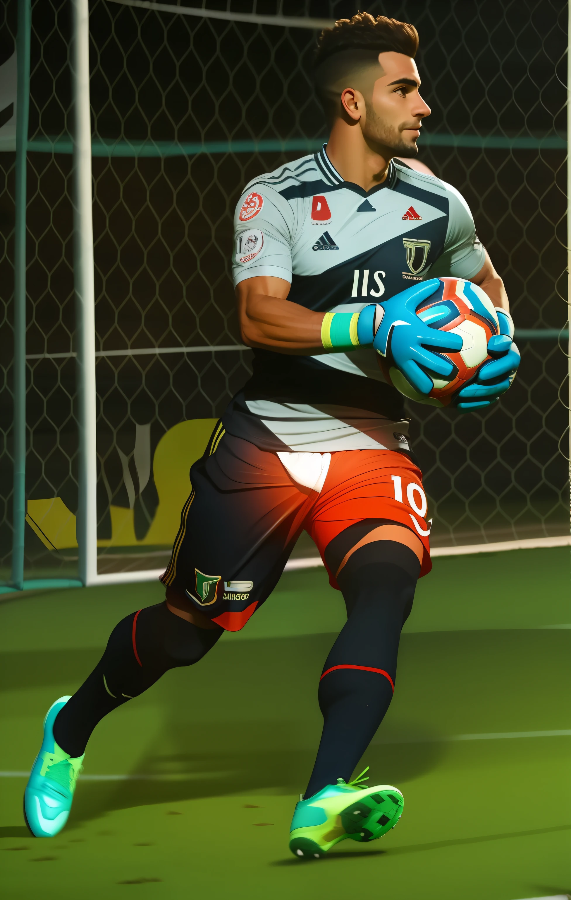 um jogador de futebol,goleiro,cinematico 8k