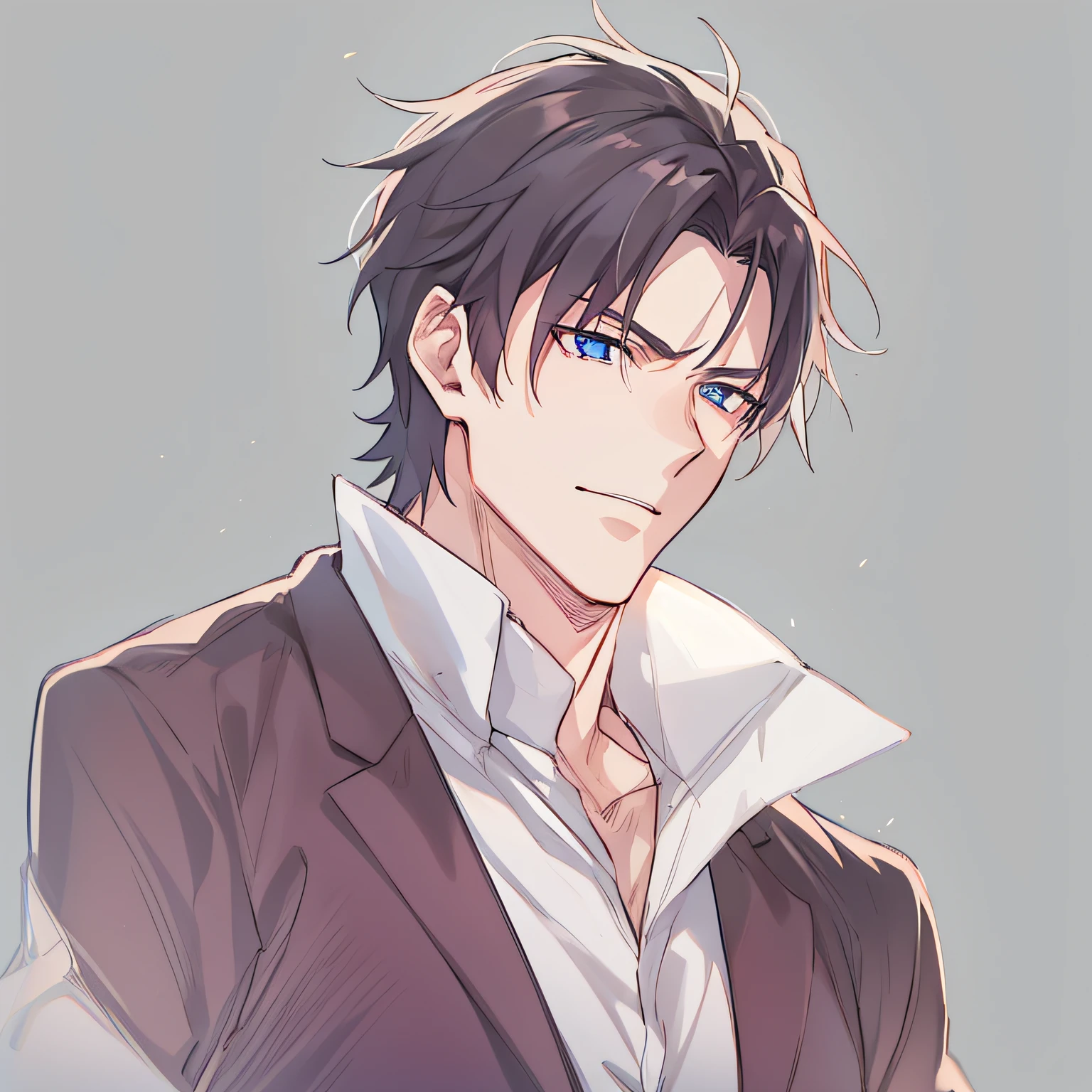 anime handsome guy, Handsome man anime upper body, age 30s, A dark-haired, White background