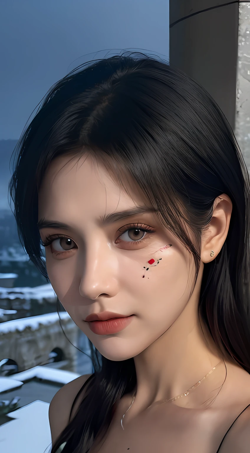 Masterpiece, Best quality, 1girll, Solo, (Natural skin texture, Realistic eye and face details:1.5), (Dark:1.4), 2 beautiful women,duo,On the Castel Sant'Angelo in Rome,navel,crowd,winter,Snow,deepshadow, Darkness, Moonlight, an award winning photograph, Extremely detailed, Amazing, finedetail, absurderes, Extremely detailed eyes and face, by Lee Jeffries, nikon d850 film, stockphoto, Kodak, Portra 400 camera F1.6 shots, Rich colors, Ultra photo realsisim, Lifelike texture, Dramatic, lighting, unreal-engine, trending on artstationh, Cinestill 800 tungsten, Style - new son, (facial clarity:1.5),(Transparent clothes:1.1),anatomically, Gothic style,