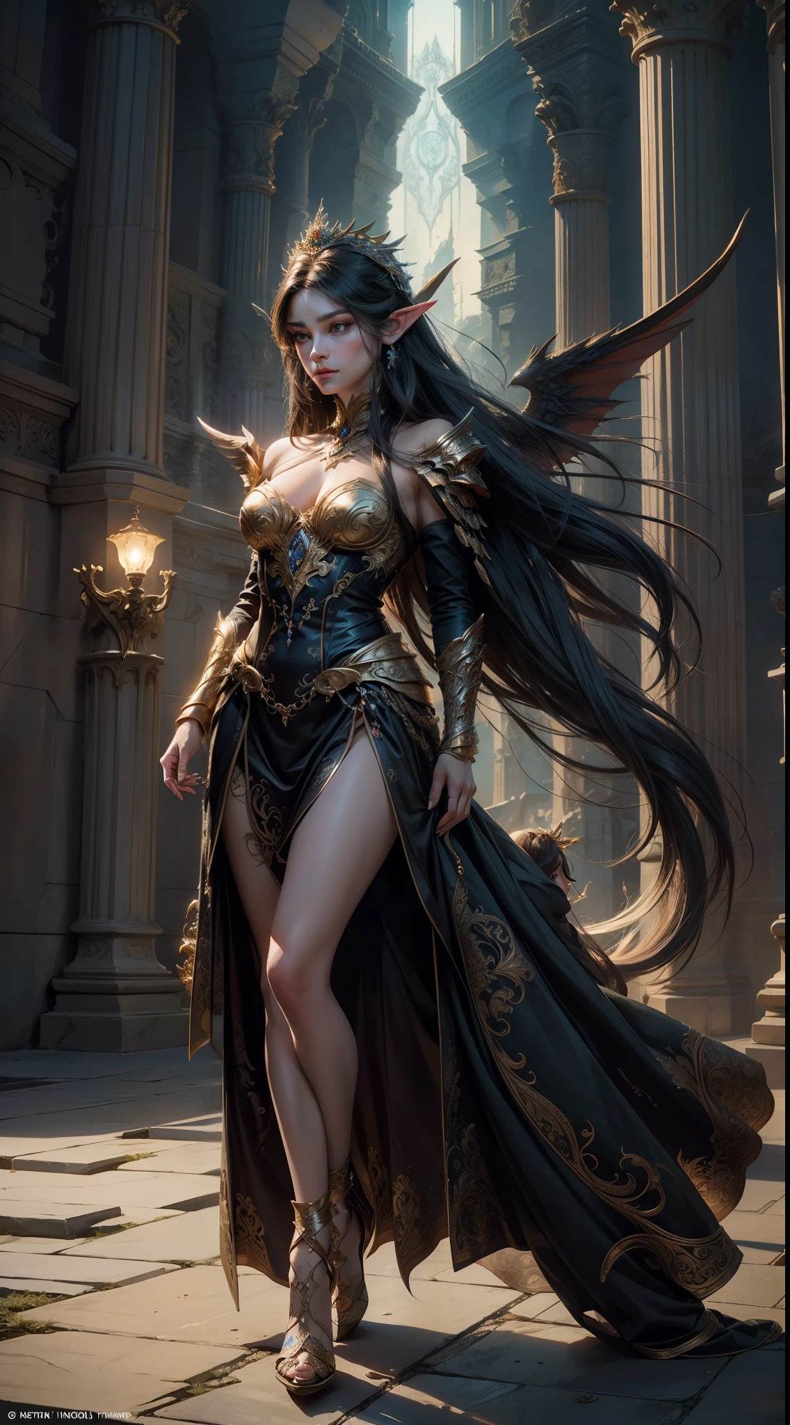 8k uld, masterpiece, bestquality, raw photo, realistic, beautiful girl, magic, very long hair, depth of vision, Highres, finely detailed, RAWExtremely detailed, extremely detailed eyes and face, sharp pupils, realistic pupils, cinematic lighting, detailed, perfect ???????, a closeup of a woman with beautiful brown eyes face in a costume with a dragon on her shoulder, costume outfit, cinematic goddess body shot, majestic body full body angel, elegant cinematic pose, fantasy character, full body image, like a mystical valkyrie, detailed whole body, beautiful and elegant elf queen, unreal motor render, a goddess, grumpy lighting, glow,  bright, mysterious, mystical, magical, rim lighting, vibrant, psychedelic, colorful, intricate, elegant, sharp focus, highly detailed, digital painting, conceptual art, matte, masterpiece, hyper detailed ultra sharp, vibrant aesthetic, blood wave, colorful, psychedelic, ornate, intricate, digital painting, conceptual art, smooth, sharp focus, illustration, beautiful female,