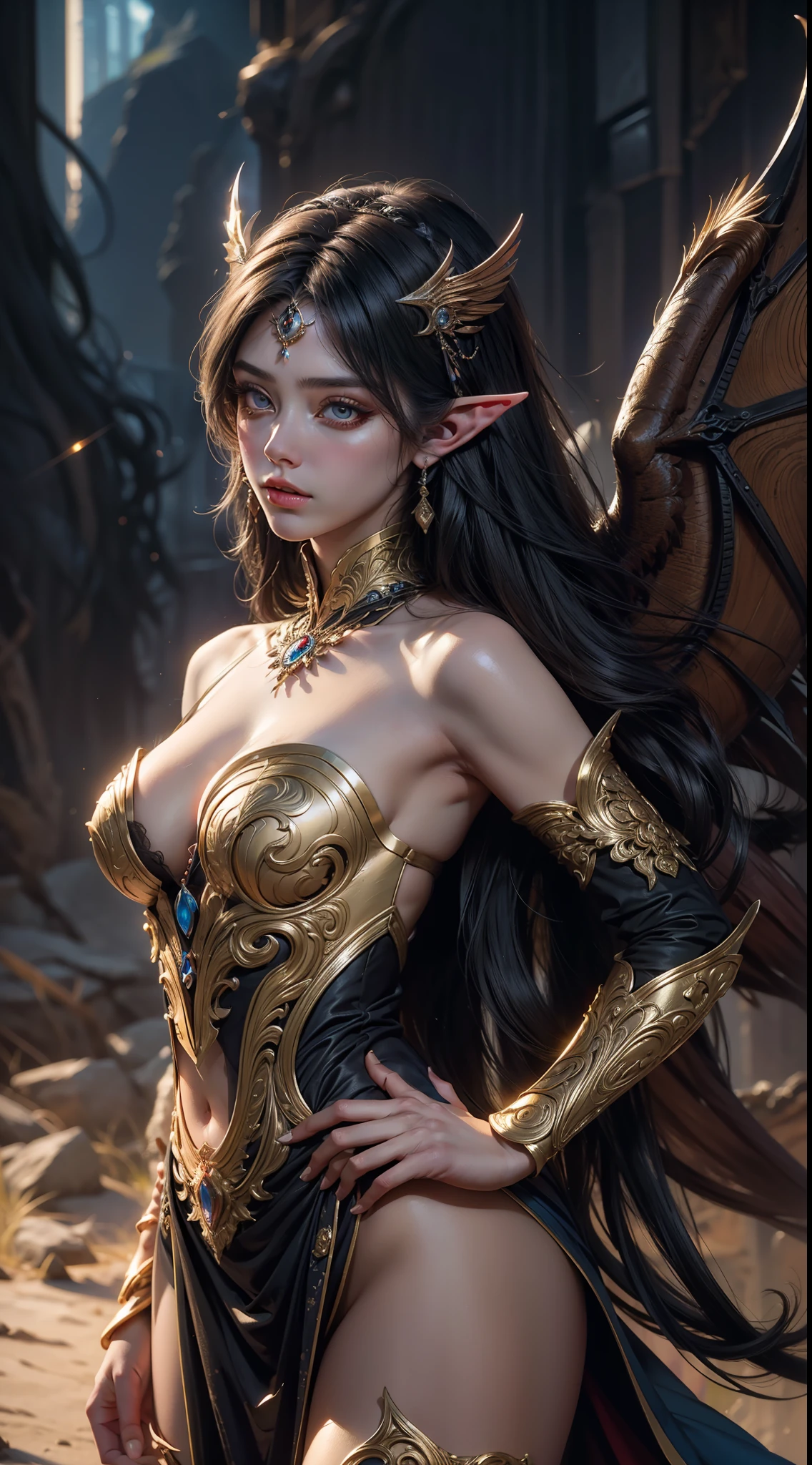 8k uld, masterpiece, bestquality, raw photo, realistic, beautiful girl, magic, very long hair, depth of vision, Highres, finely detailed, RAWExtremely detailed, extremely detailed eyes and face, sharp pupils, realistic pupils, cinematic lighting, detailed, perfect anatomy, a closeup of a woman with beautiful brown eyes face in a costume with a dragon on her shoulder, costume outfit, cinematic goddess body shot, majestic body full body angel, elegant cinematic pose, fantasy character, full body image, like a mystical valkyrie, detailed whole body, beautiful and elegant elf queen, unreal motor render, a goddess, grumpy lighting, glow, bright, mysterious, mystical, magical, rim lighting, vibrant, psychedelic, colorful, intricate, elegant, sharp focus, highly detailed, digital painting, conceptual art, matte, masterpiece, hyper detailed ultra sharp, vibrant aesthetic, blood wave, colorful, psychedelic, ornate, intricate, digital painting, conceptual art, smooth, sharp focus, illustration, beautiful female,