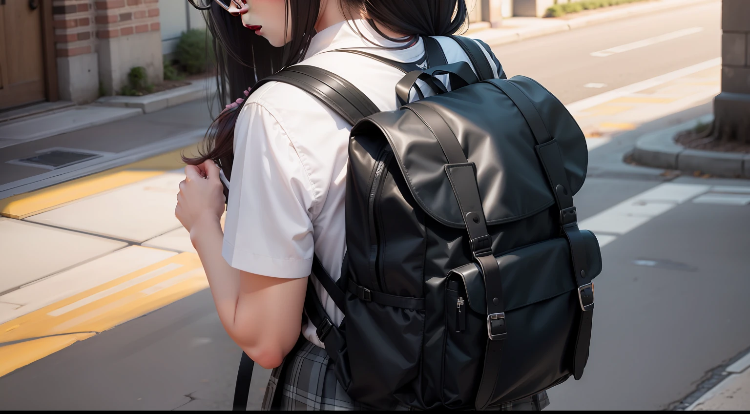 schoolgirls,Backpack,dual horsetail,wears glasses,student clothes,Back Shadow