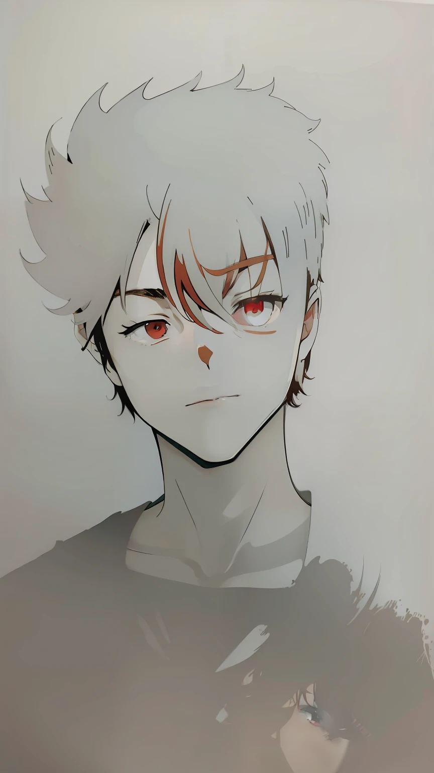 Anime boy, cool face, brown hair, red eyes