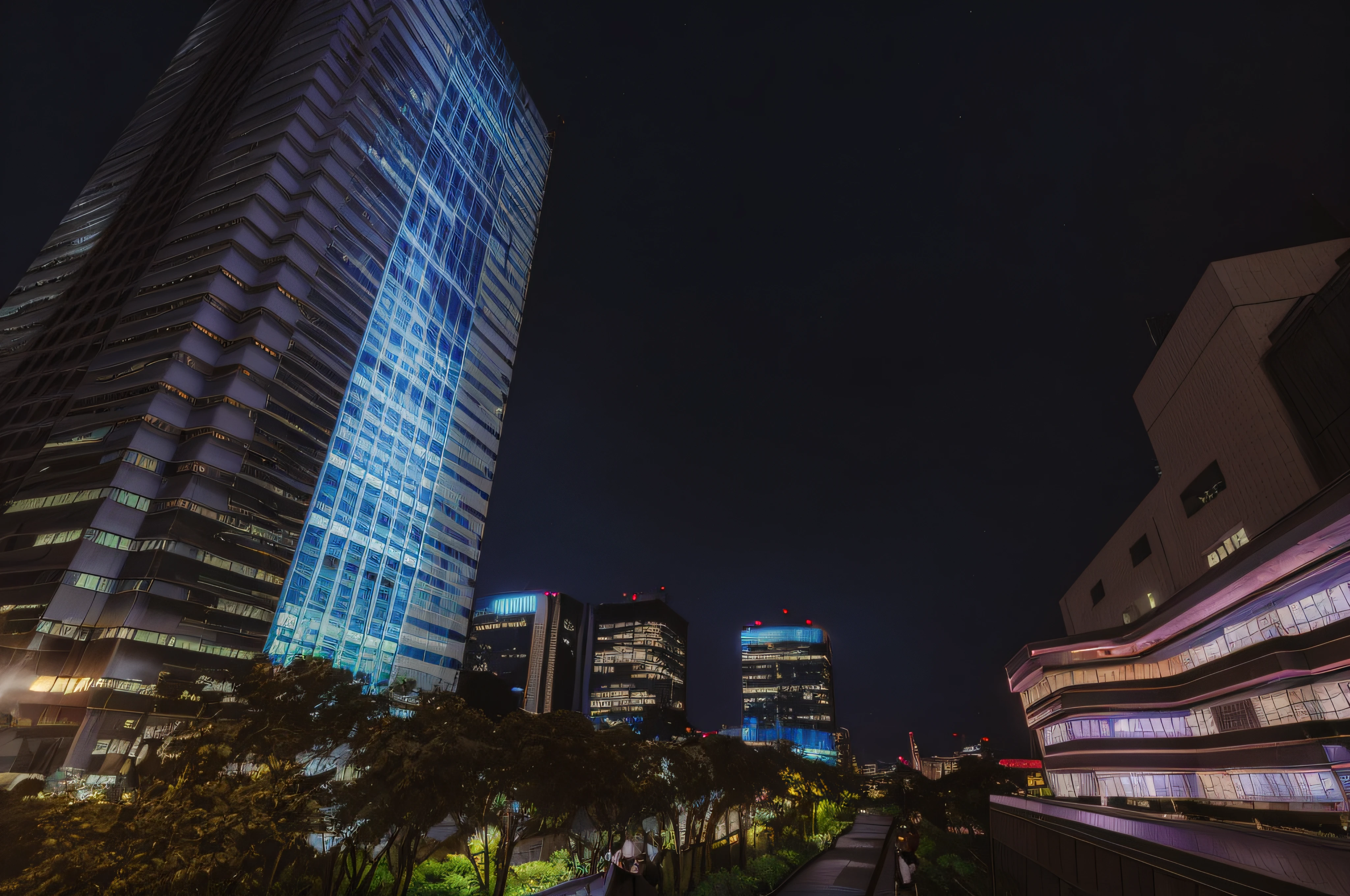 Skyscrapers and trees々Night view of city streets with, taken with sigma 2 0 mm f 1. 4, photo taken with sony a7r, night tokyo metropoly, taken with sony a7r camera, in tokyo at night, 2 4 mm iso 8 0 0, japanese city at night, ISO 1 0 0 Wide View