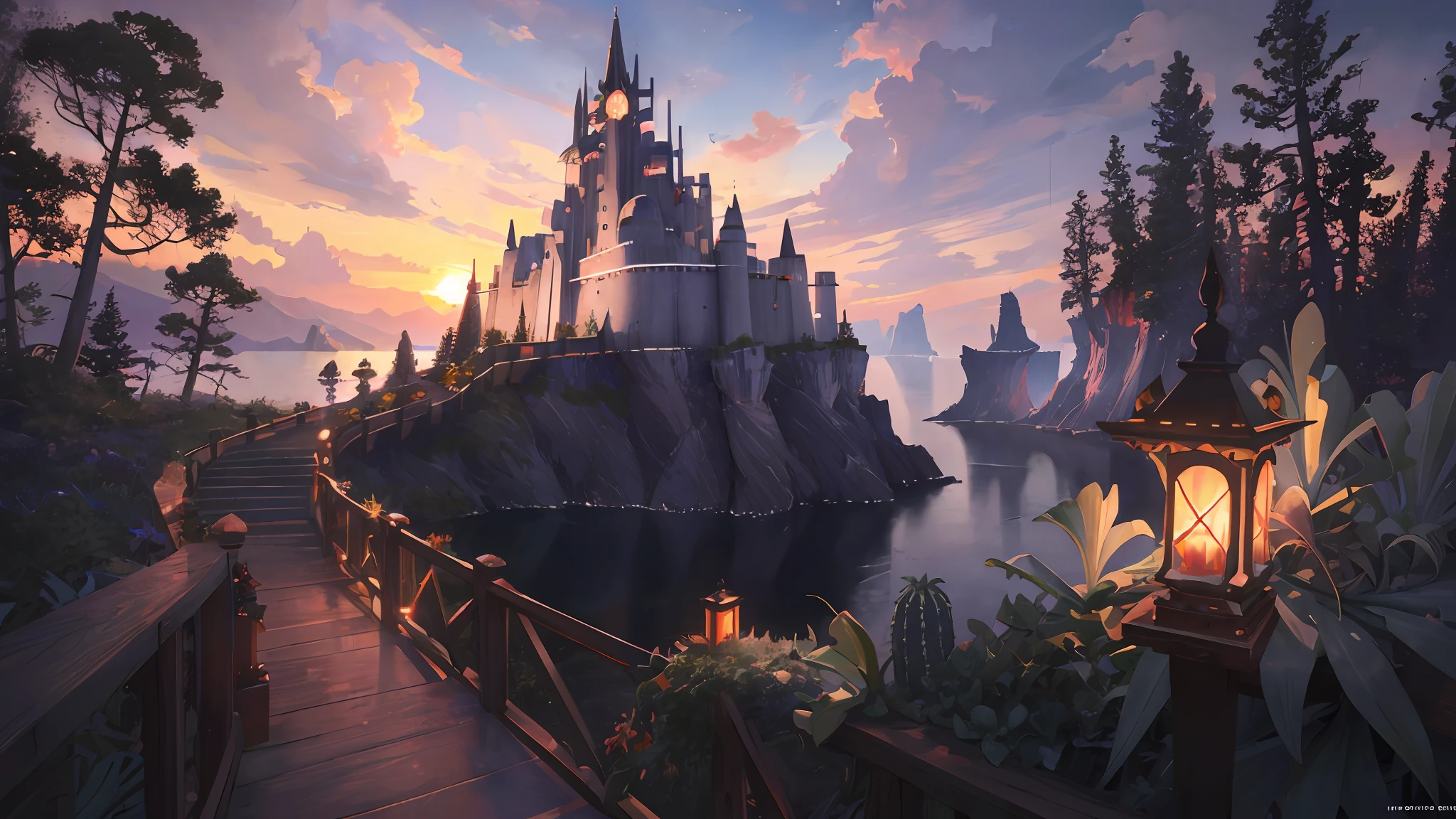 ((Masterpiece)), Best quality, High quality, ((Very detailed CG unity 8K wallpaper)), (fantasy),Dark atoms, Deep black castle,Stand on the island,There is a red moon in the sky,View from a higher mountain,((giant agave titanota)), wild plants , Foxy, , Mono Lake, hackberry, 3D Digital Paintings, award winning photography, Bokeh, Depth of field, hdr, full bloom, less big breasts, color difference , Photorealistic, The is very detailed, trending on artstationh, trending on CGSociety, Intricate, high detal, dramatics, halfway art,