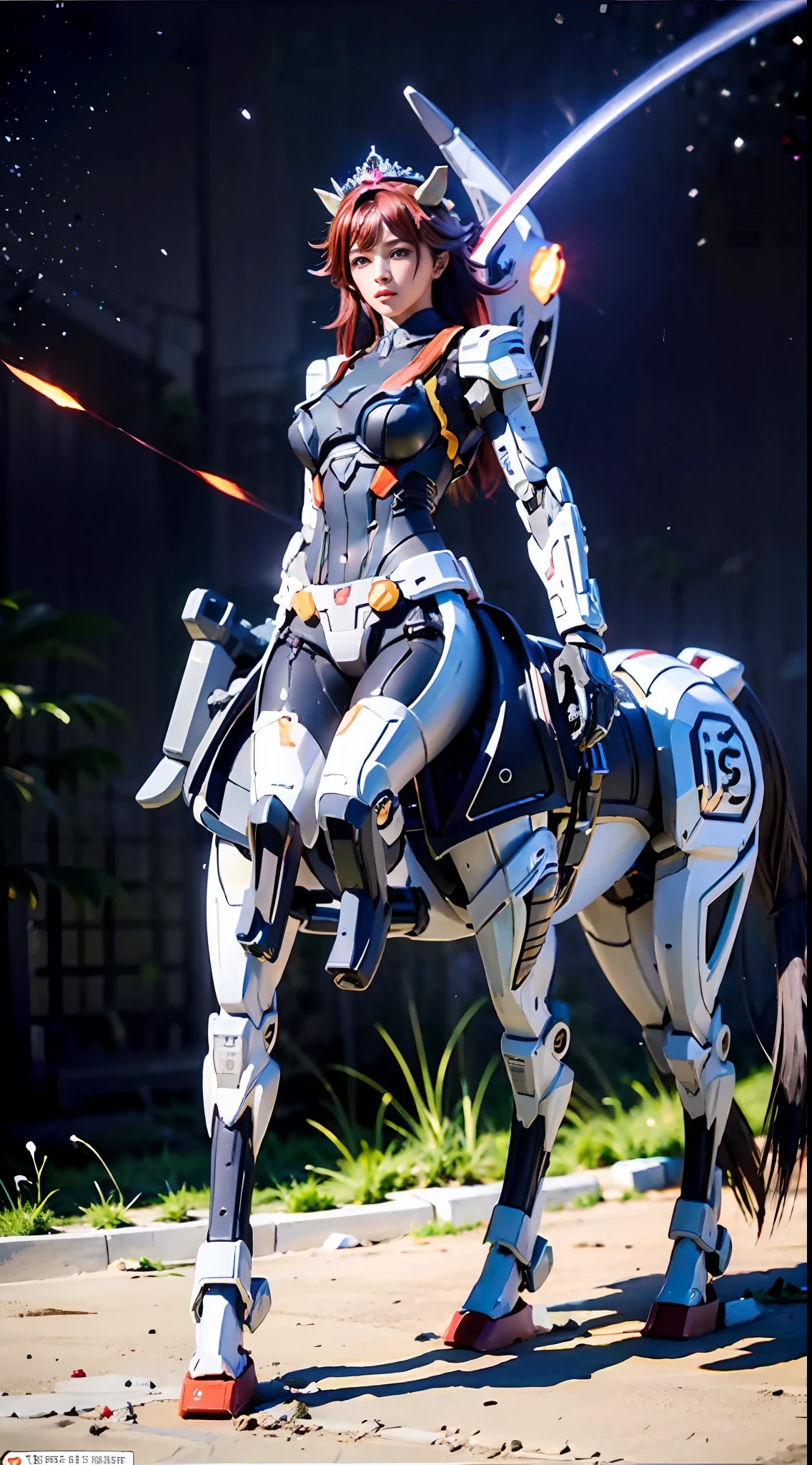 In the center of the ultra-wide-angle lens, the beautifully and ethereal mechanical centaur queen deploys her wings on the ionosphere to make a jump。The upper body of the Mechanical Centaur Empress is a sexy body with obvious feminine characteristics,The lower body is a mechanical part with a horse-like torso with streamlined sexy lines。Use Midjourney's advanced stroke tools and color palettes, as well as texture packs, model packs, texture tools,Concentration,Let the Mechanical Centaur Empress have harmonious moving lines,And the mechanical light wings of the mechanical Empress Satyr are plated with a unique space glow,The halo crown on the head of the mechanical centaur queen casts light casting neon,Let her be majestic,Add intricate textures and models to the Mechanical Centaur Empress, giving the real body soft and sexy lines and an authentic texture,Let the legs in the shape of horse legs be graceful and slender,Giving the Mechanical Centaur Empress a sexy and touching K-cup teardrop-shaped giant tit, the huge texture and real oil shine that exudes the restraints。With Midjourney's advanced brush tools and palettes and strokes, experiment with different models and materials to create a grand, epic look at your scene,Let the mechanical centaur queen be toned and elegant and ethereal,Clearly display the fallen enemy wreckage and the surface of the moon against the background of the starry sky。Use Midjourney's powerful tools,You can bring this magnificent and futuristic scene to life with incredible detail and beauty。 hdr,(真实感,Masterpiece quality,best qualtiy),,pureerosface_v1,ulzzang-6500-v1.1