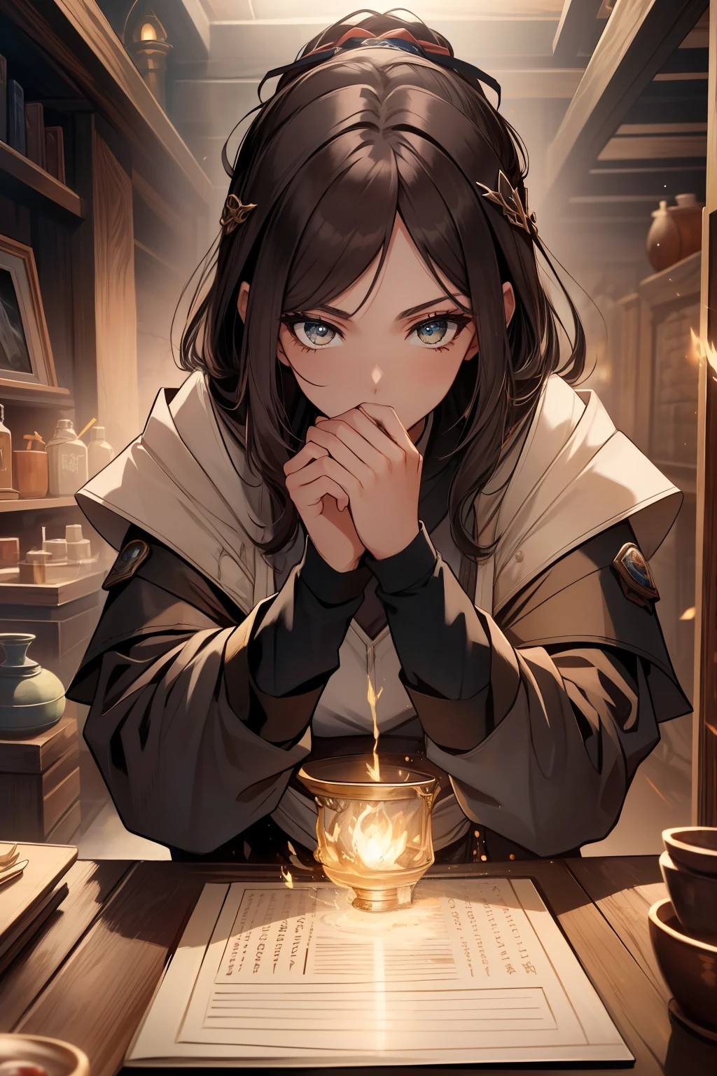 (Masterpiece, Best quality),  Intricate details, 8K, art  stations, the wallpaper, offcial art, Splash Art, Sharp focus，In dungeon time，Ellie is a young and talented mage，She has an outstanding magical talent and a strong heart for justice。