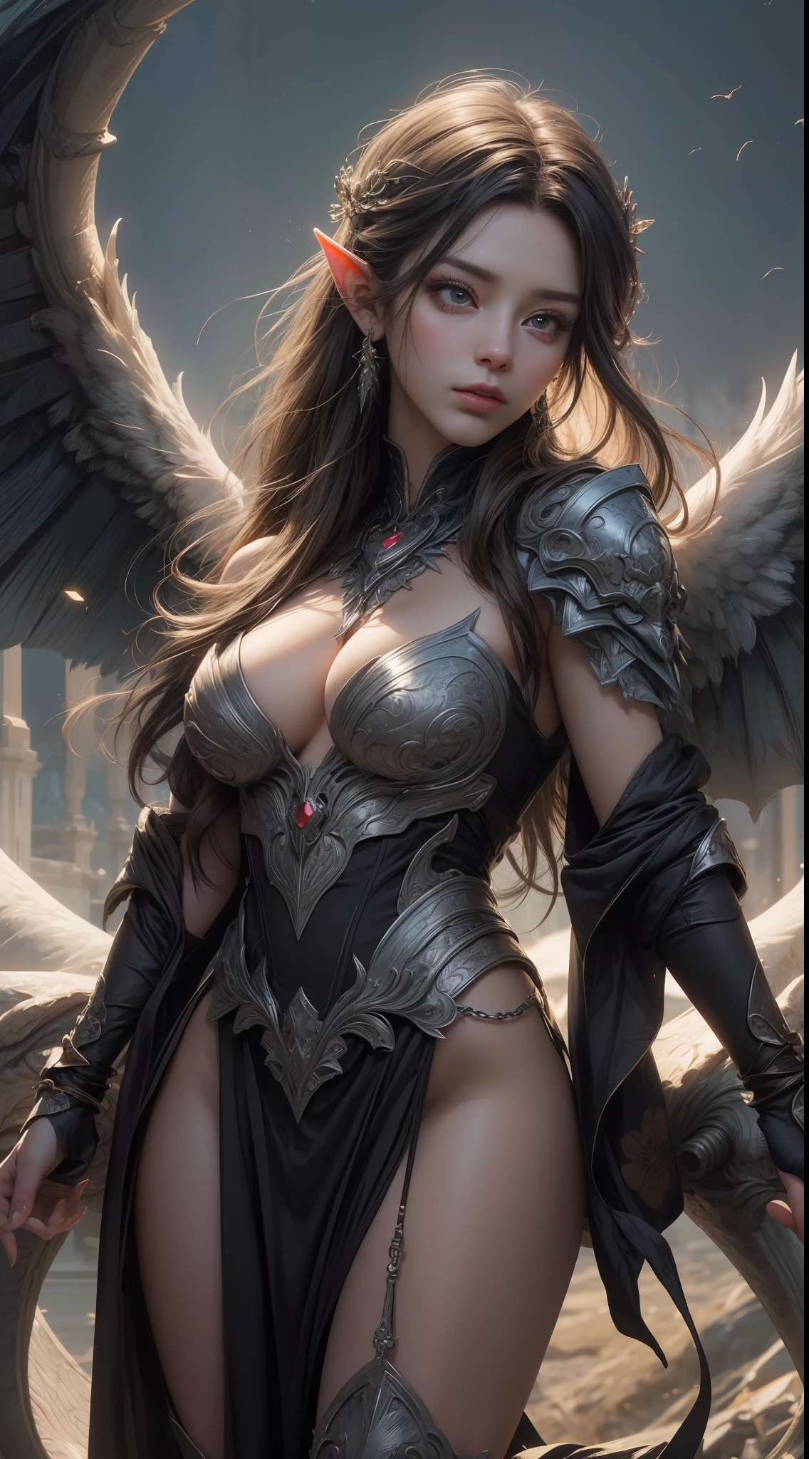 8k uld, masterpiece, bestquality, raw photo, realistic, beautiful girl, magic, very long hair, depth of vision, Highres, finely detailed, RAWExtremely detailed, extremely detailed eyes and face, sharp pupils, realistic pupils, cinematic lighting, detailed, perfect anatomy, a closeup of a woman with beautiful brown eyes face in a shining silver costume with a dragon on her shoulder, shining silver costume outfit, cinematic goddess body shot, majestic body full body angel, elegant cinematic pose, fantasy character, full body image, like a mystical valkyrie, detailed whole body, beautiful and elegant elf queen, unreal motor render, a goddess, grumpy lighting, glow, bright, mysterious, mystical, magical, rim lighting, vibrant, psychedelic, colorful, intricate, elegant, sharp focus, highly detailed, digital painting, conceptual art, matte, masterpiece, hyper detailed ultra sharp, vibrant aesthetic, blood wave, colorful, psychedelic, ornate, intricate, digital painting, conceptual art, smooth, sharp focus, illustration, beautiful female,