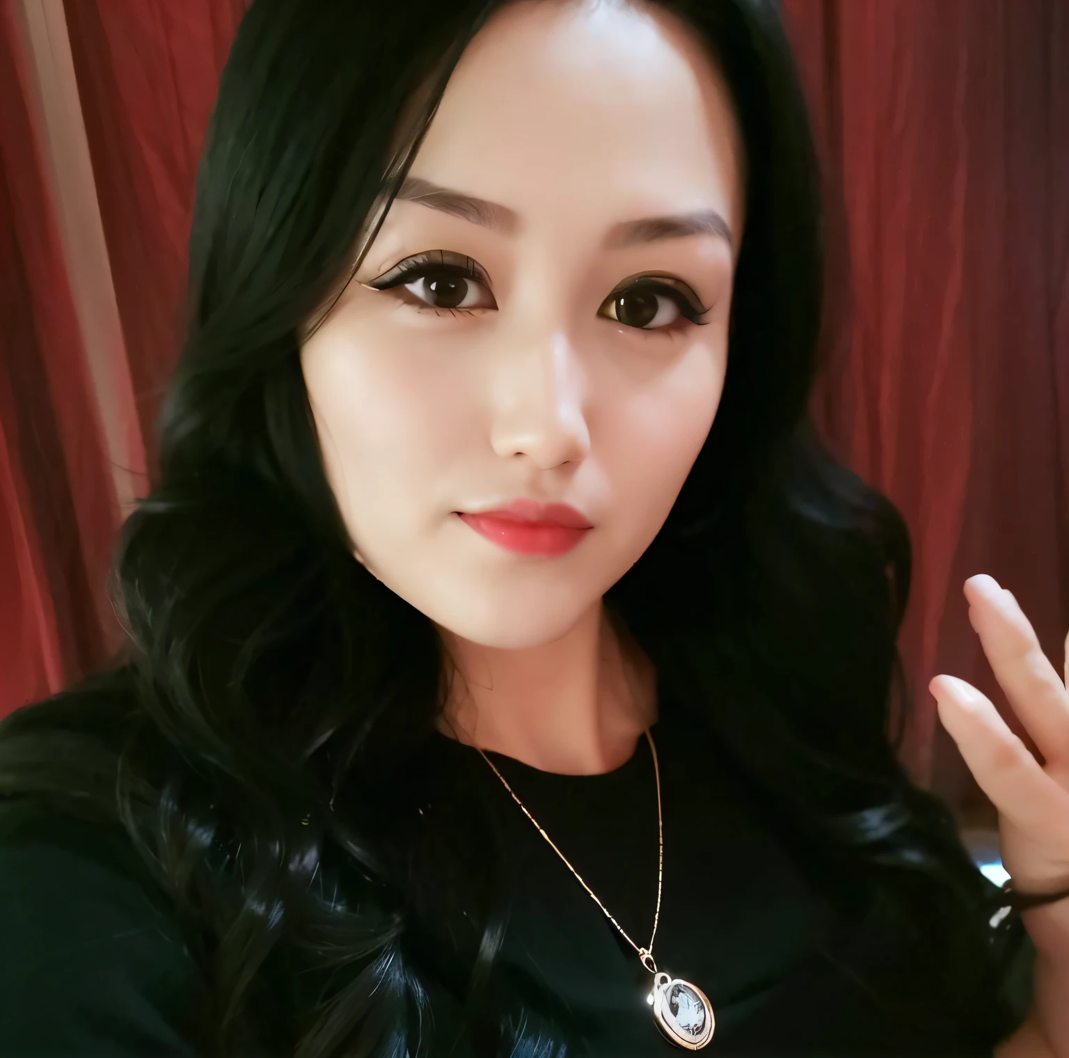 there is a woman with long black hair and a necklace, nivanh chanthara, dang my linh, An Asian woman, Chinese woman, in style of lam manh, mai anh tran, With long hair, Lovely woman, photograph taken in 2 0 2 0, professional make-up, Profile image, professional profile picture, xintong chen, Chinese girl