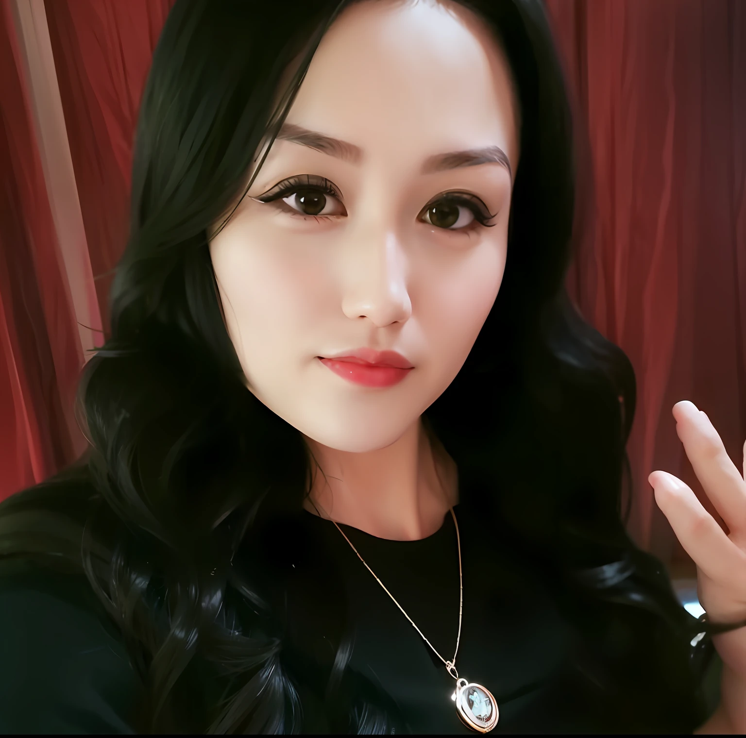 there is a woman with long black hair and a necklace, nivanh chanthara, dang my linh, An Asian woman, Chinese woman, in style of lam manh, mai anh tran, With long hair, Lovely woman, photograph taken in 2 0 2 0, professional make-up, Profile image, professional profile picture, xintong chen, Chinese girl