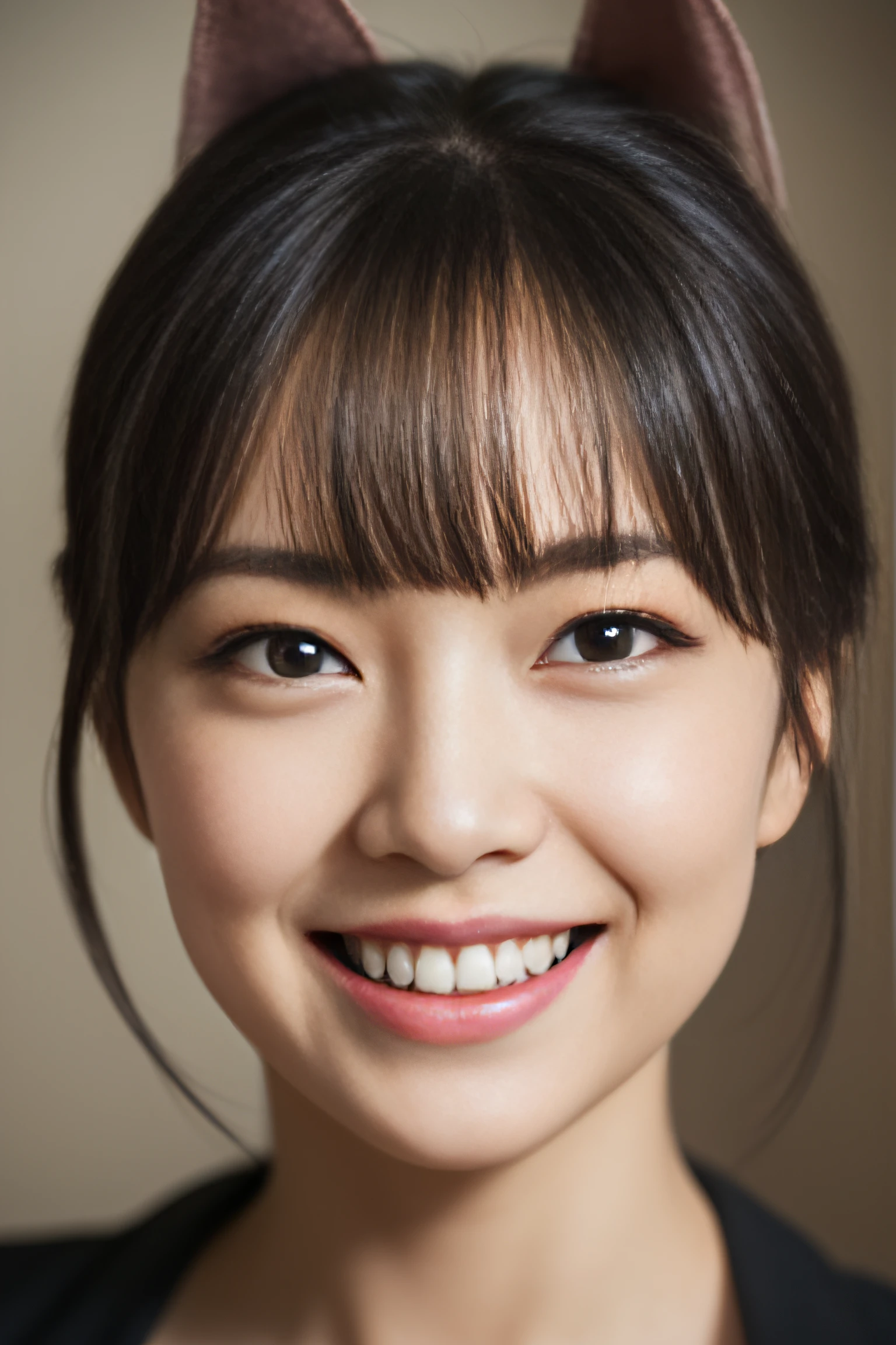 black hair, hair bobbles, wince, longeyelashes, solid circle eyes, fake animal ears, light smile, ear blush, fang, hair bun, hair bun, short ponytail, mole under eye, heart-shaped pupils, eyeball, longeyelashes, light smile, shy, seductive smile, Surrealism, drop shadow, anaglyph, stereogram, tachi-e, pov, atmospheric perspective, first-person view, cowboy shot, bokeh, 8k, super detail, ccurate, best quality