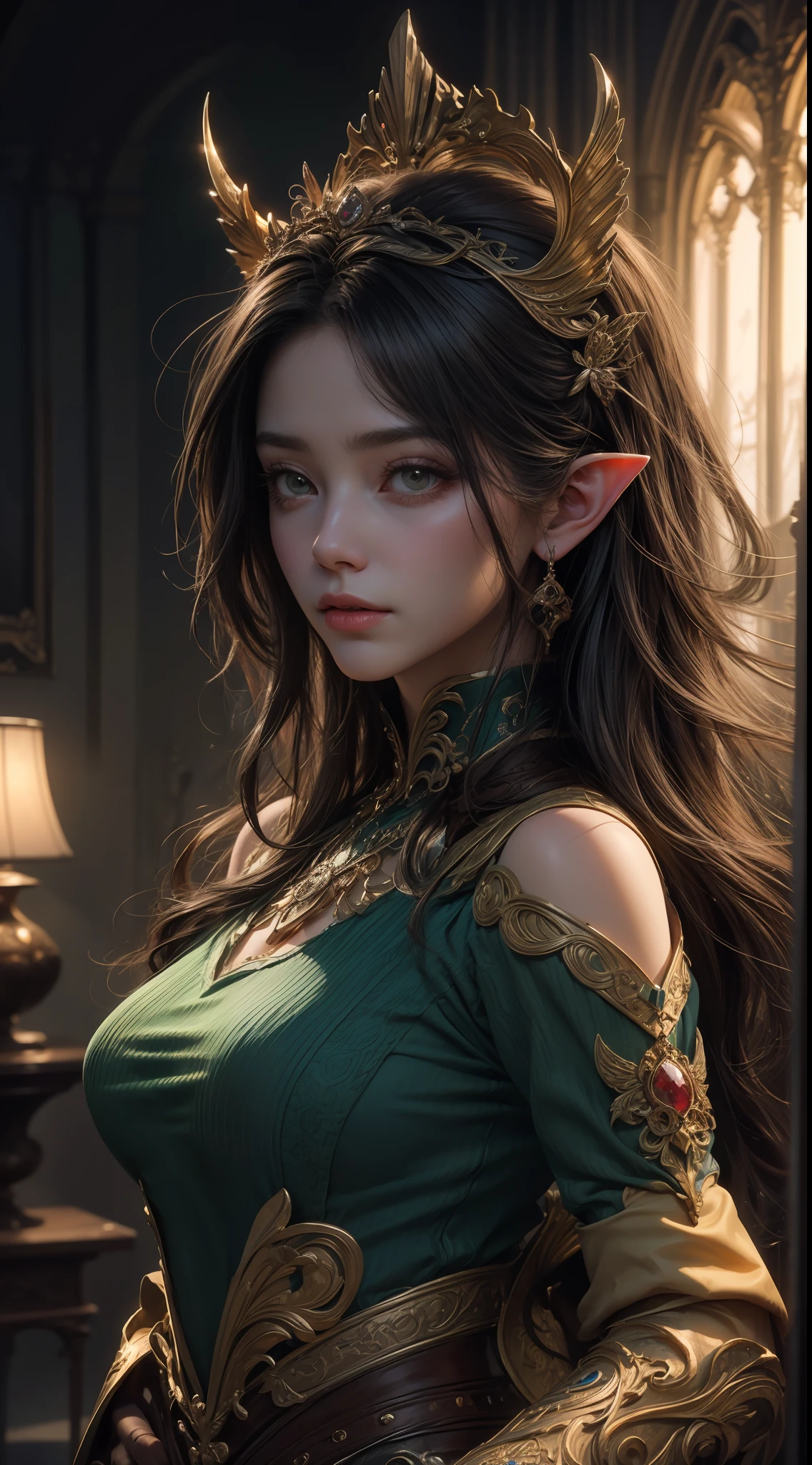8k uld, masterpiece, bestquality, raw photo, realistic, beautiful girl, magic, very long hair, depth of vision, Highres, finely detailed, RAWExtremely detailed, extremely detailed eyes and face, sharp pupils, realistic pupils, cinematic lighting, detailed, perfect anatomy, a closeup of a woman with beautiful brown eyes face in a green costume with a dragon on her shoulder, green costume outfit, cinematic goddess body shot, majestic body full body angel, elegant cinematic pose, fantasy character, full body image, like a mystical valkyrie, detailed whole body, beautiful and elegant elf queen, unreal motor render, a goddess, grumpy lighting, glow, bright, mysterious, mystical, magical, rim lighting, vibrant, psychedelic, colorful, intricate, elegant, sharp focus, highly detailed, digital painting, conceptual art, matte, masterpiece, hyper detailed ultra sharp, vibrant aesthetic, blood wave, colorful, psychedelic, ornate, intricate, digital painting, conceptual art, smooth, sharp focus, illustration, beautiful female,