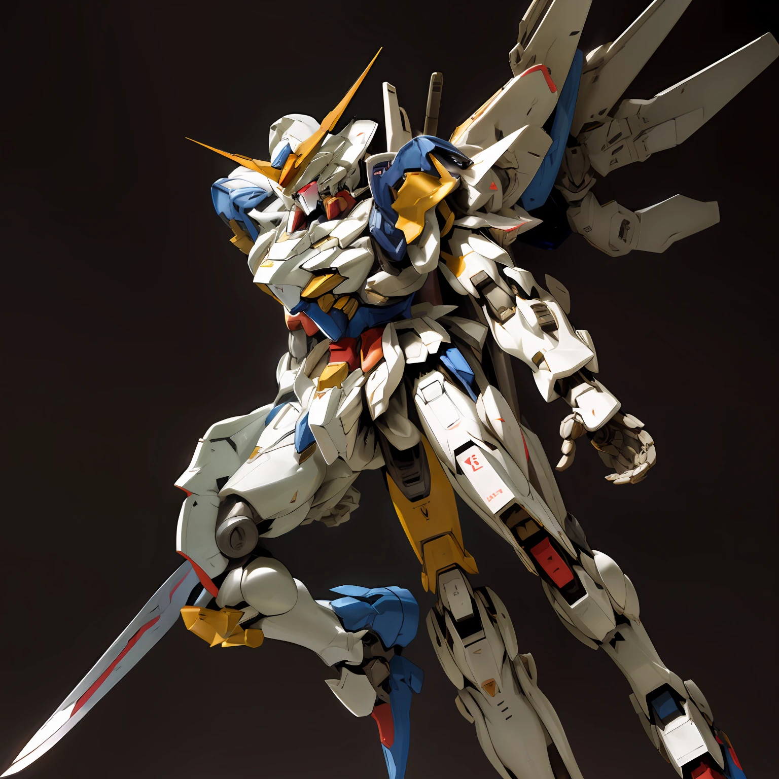 Close-up of a robot model holding a sword, Barbatos Gundam, gunpla, barbatos mobile suit, High detail、Very sharp, Gundam Style, extra detailed body, gundam is windmill shaped, Gundam, mecha limbs, on a gundam, close up high detailed, gundam armor, 1 3 5 mm!!, Mobilesuit、Mercury Witch、Caliber
