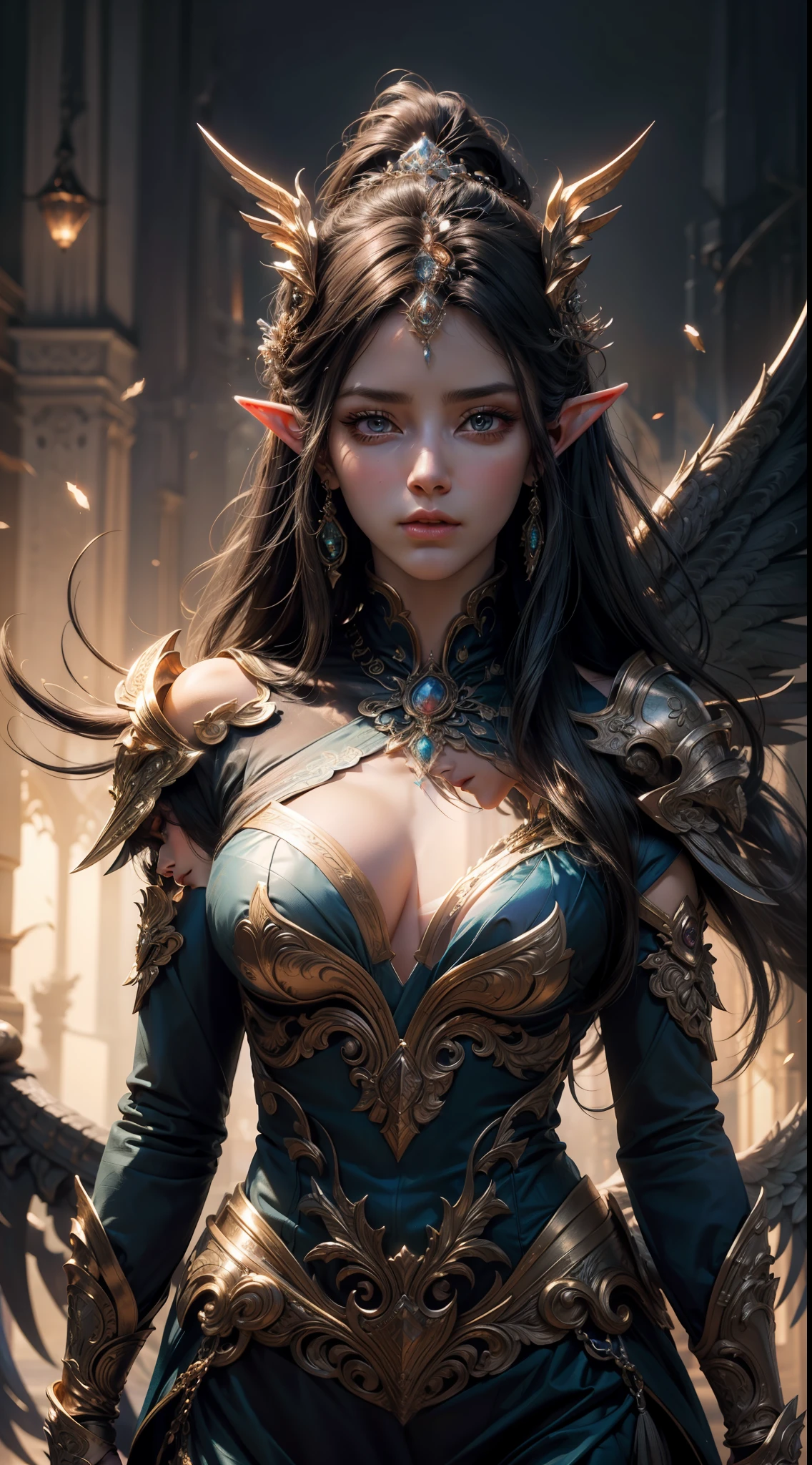 8k uld, masterpiece, bestquality, raw photo, realistic, beautiful girl, magic, very long hair, depth of vision, Highres, finely detailed, RAWExtremely detailed, extremely detailed eyes and face, sharp pupils, realistic pupils, cinematic lighting, detailed, perfect anatomy, a closeup of a woman with beautiful brown eyes face in a diamond costume with a dragon on her shoulder, diamond costume outfit, cinematic goddess body shot, majestic body full body angel, elegant cinematic pose, fantasy character, full body image, like a mystical valkyrie, detailed whole body, beautiful and elegant elf queen, unreal motor render, a goddess, grumpy lighting, glow, bright, mysterious, mystical, magical, rim lighting, vibrant, psychedelic, colorful, intricate, elegant, sharp focus, highly detailed, digital painting, conceptual art, matte, masterpiece, hyper detailed ultra sharp, vibrant aesthetic, blood wave, colorful, psychedelic, ornate, intricate, digital painting, conceptual art, smooth, sharp focus, illustration, beautiful female,