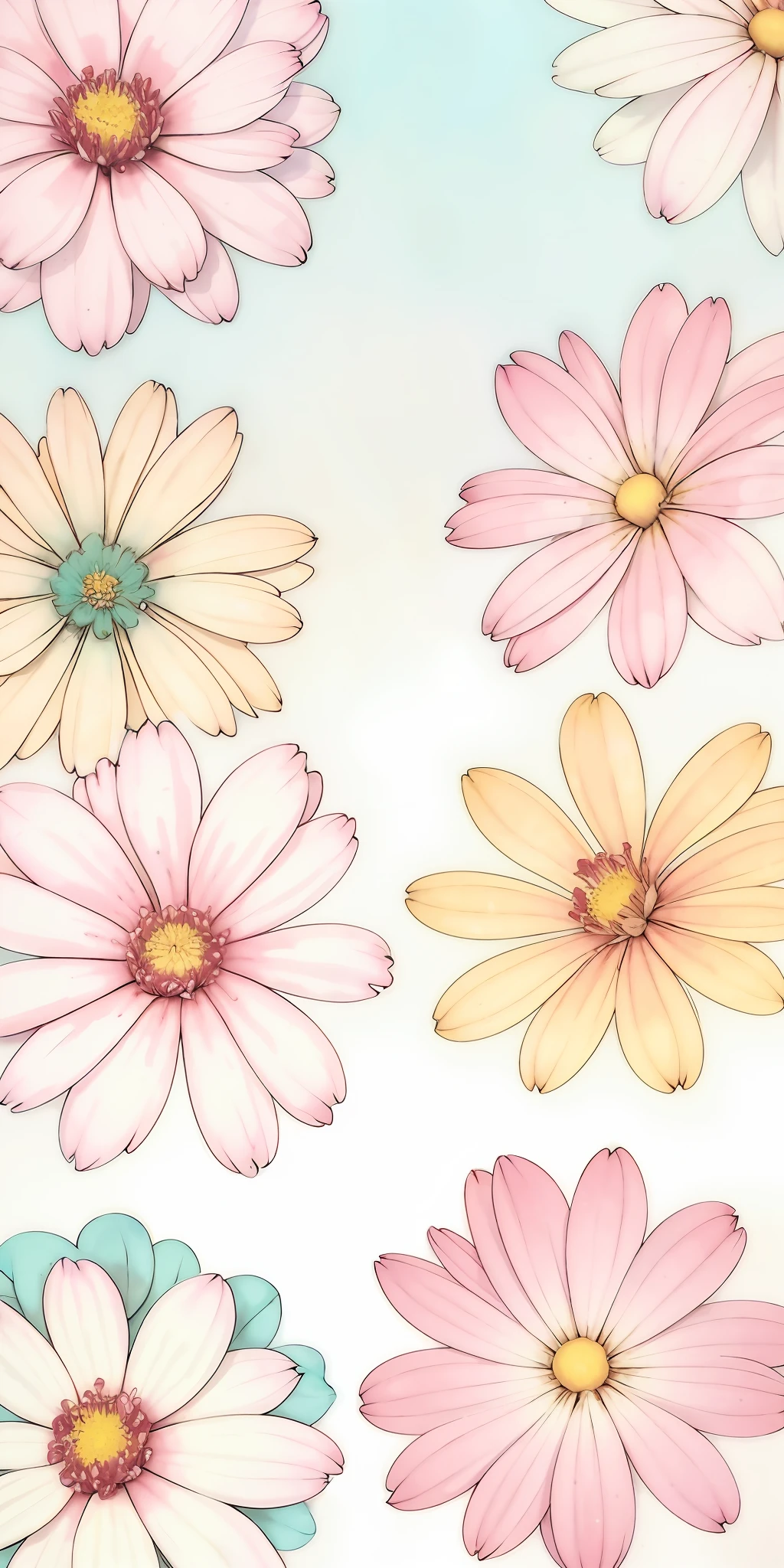 Close up of flower painting on white background, smeared flowers, pastel flowery background, soft flowers, flowers in the background, patchy flowers, pastel simple art, Flower background, colored flowers, opulent, Flowers around, flower power motifs, flower bloom, stylized flowers, background pastel, flower, Gentle background, stylized painterly