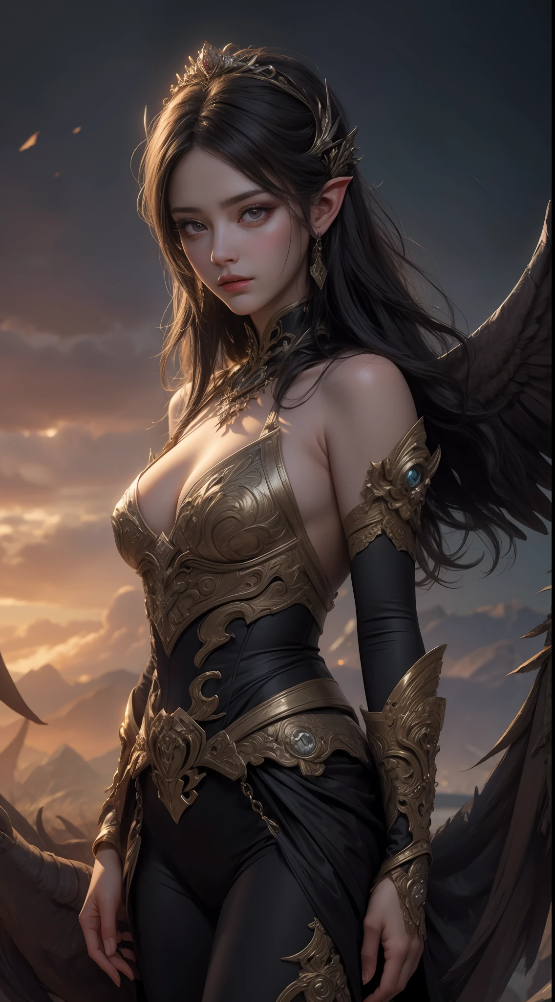 8k uld, masterpiece, bestquality, raw photo, realistic, beautiful girl, magic, very long hair, depth of vision, Highres, finely detailed, RAWExtremely detailed, extremely detailed eyes and face, sharp pupils, realistic pupils, cinematic lighting, detailed, perfect anatomy, a closeup of a woman with beautiful brown eyes face in a diamond costume with a dragon on her shoulder, diamond costume outfit, cinematic goddess body shot, majestic body full body angel, elegant cinematic pose, fantasy character, full body image, like a mystical valkyrie, detailed whole body, beautiful and elegant elf queen, unreal motor render, a goddess, grumpy lighting, glow, bright, mysterious, mystical, magical, rim lighting, vibrant, psychedelic, colorful, intricate, elegant, sharp focus, highly detailed, digital painting, conceptual art, matte, masterpiece, hyper detailed ultra sharp, vibrant aesthetic, blood wave, colorful, psychedelic, ornate, intricate, digital painting, conceptual art, smooth, sharp focus, illustration, beautiful female,