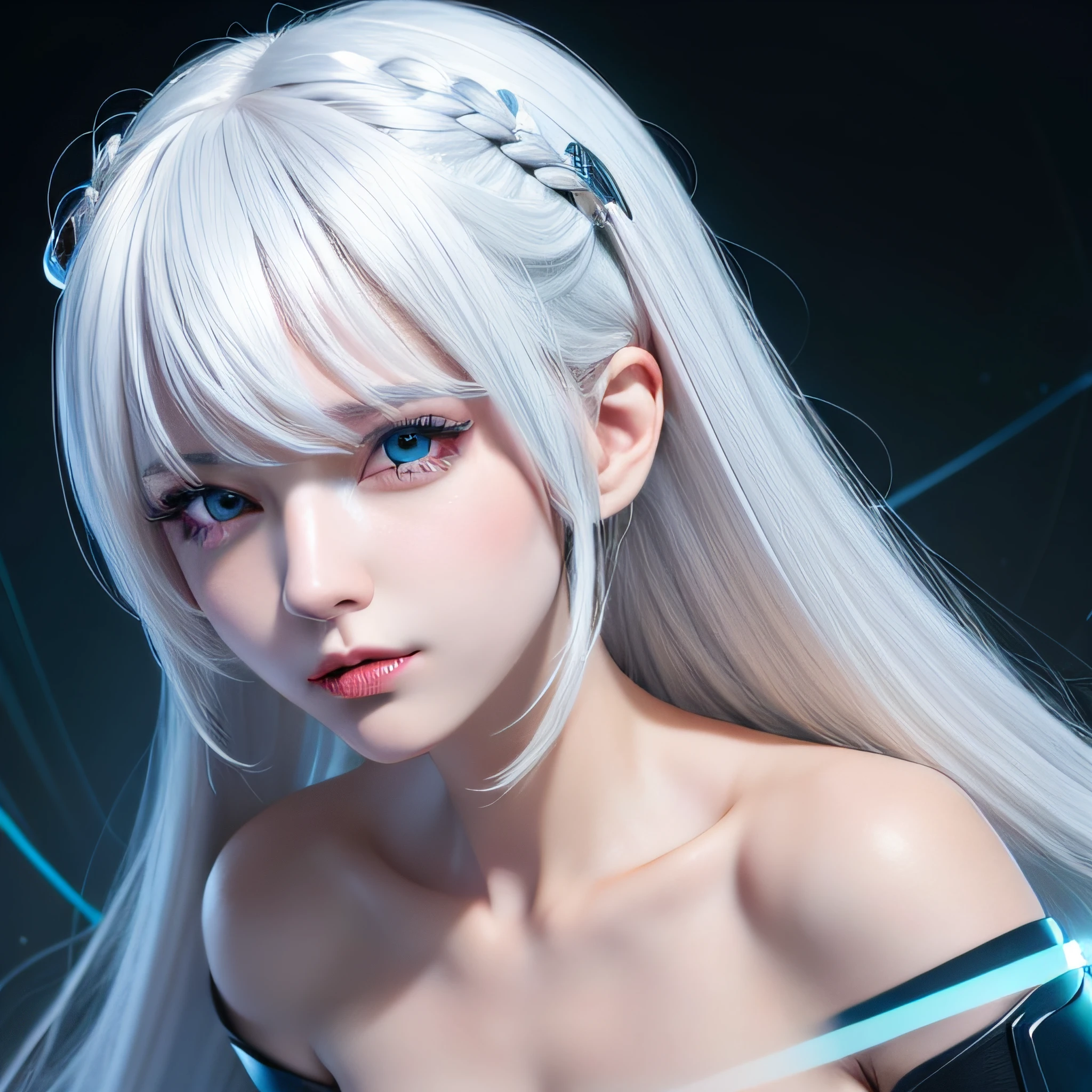 8k,masterpiece,best quality,highres,
(1girl:1.4),(close-up),(light lines:1.25),(speed lines:1.2),(white hair),cyan eyes,