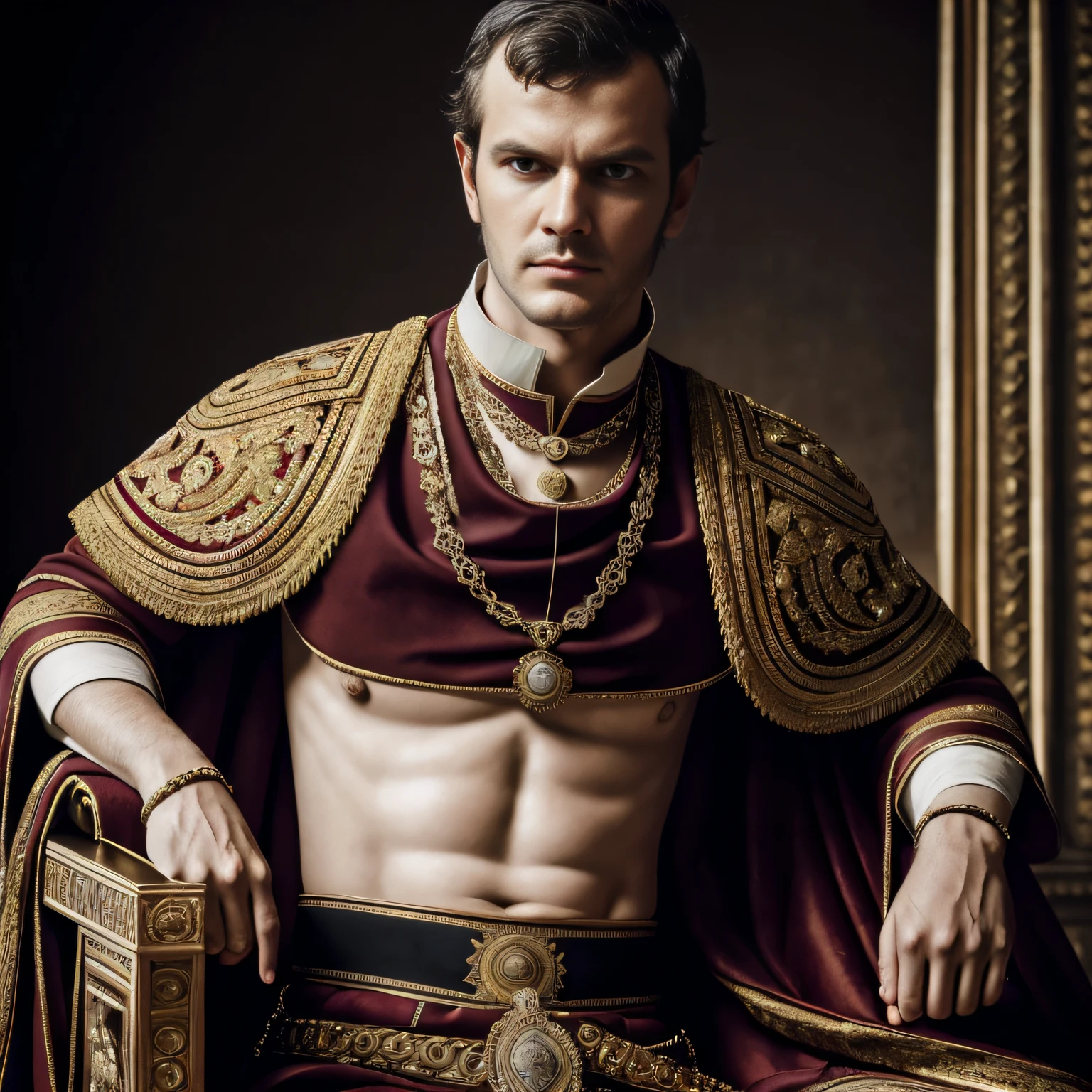 Subject: Caligula - The Enigmatic Roman Emperor
Description: In this captivating photograph, Caligula, the enigmatic Roman Emperor, is depicted with a piercing gaze and an air of authority. His finely crafted imperial attire, adorned with intricate embellishments, reflects the opulence and power of his reign. The photograph captures the essence of a complex and controversial figure in history, whose rule was marked by both grand accomplishments and notorious excesses.
Type of Image: Realistic Photograph
Art Styles: Historical Realism, Imperial Portraiture
Art Inspirations: Historical portraits of Roman emperors, complex character portrayal
Camera: Nikon D850 DSLR
Shot: Medium shot with a 70mm lens
Render Info: High-resolution 4K, capturing the enigmatic presence of Caligula, soft natural lighting illuminating the scene, and intricate details of his imperial attire and expression.