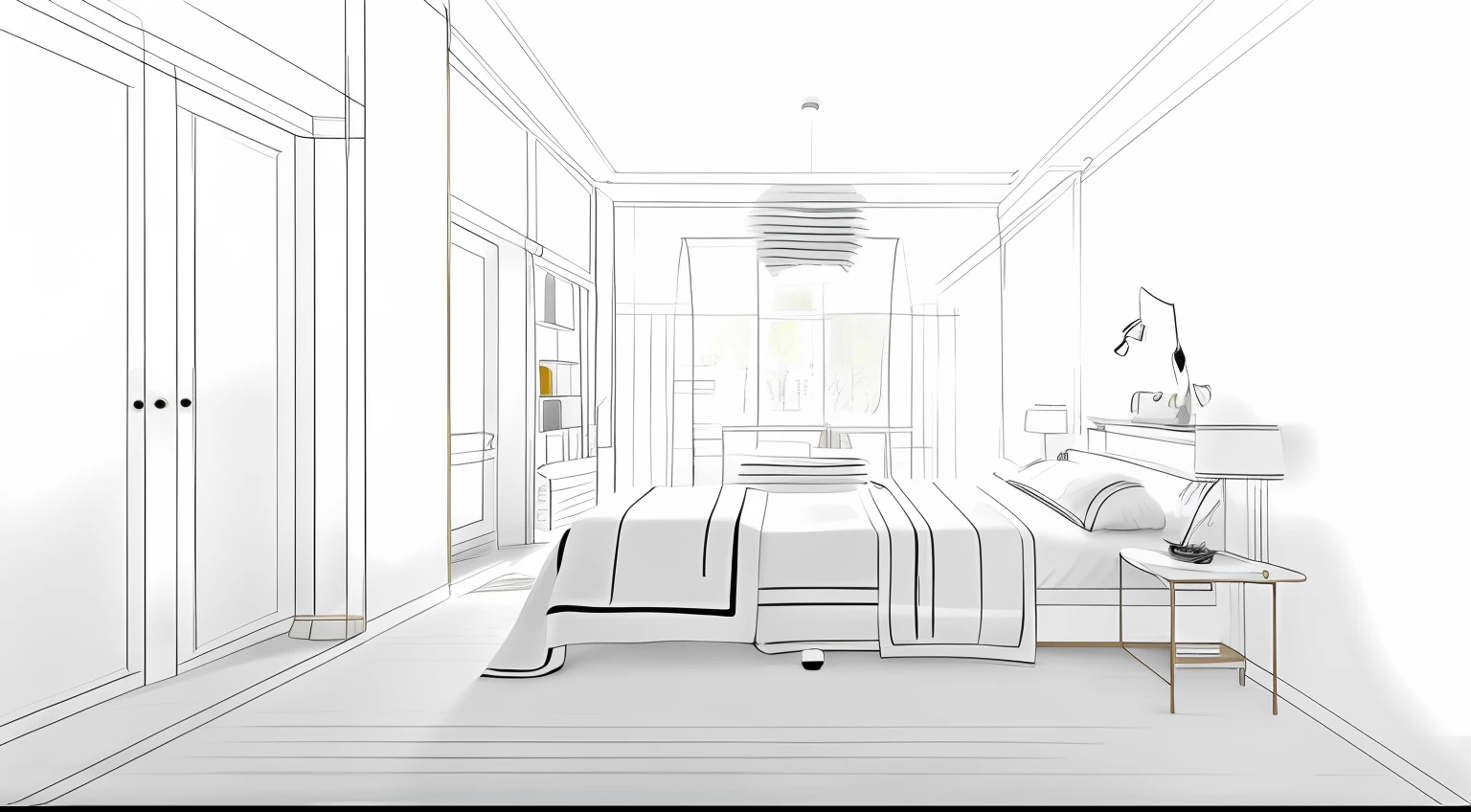 Bedroom drawings with bed and desk, bedroom background, clean linework, lineart behance hd, inside bedroom, clean lineart, sketch illustratio, Line sketch, Outline sketch, line work concept art, 2 point perspective, lineworks, one-point perspective, linear art, 5 point perspective, 1-point perspective, 2 - point perspective