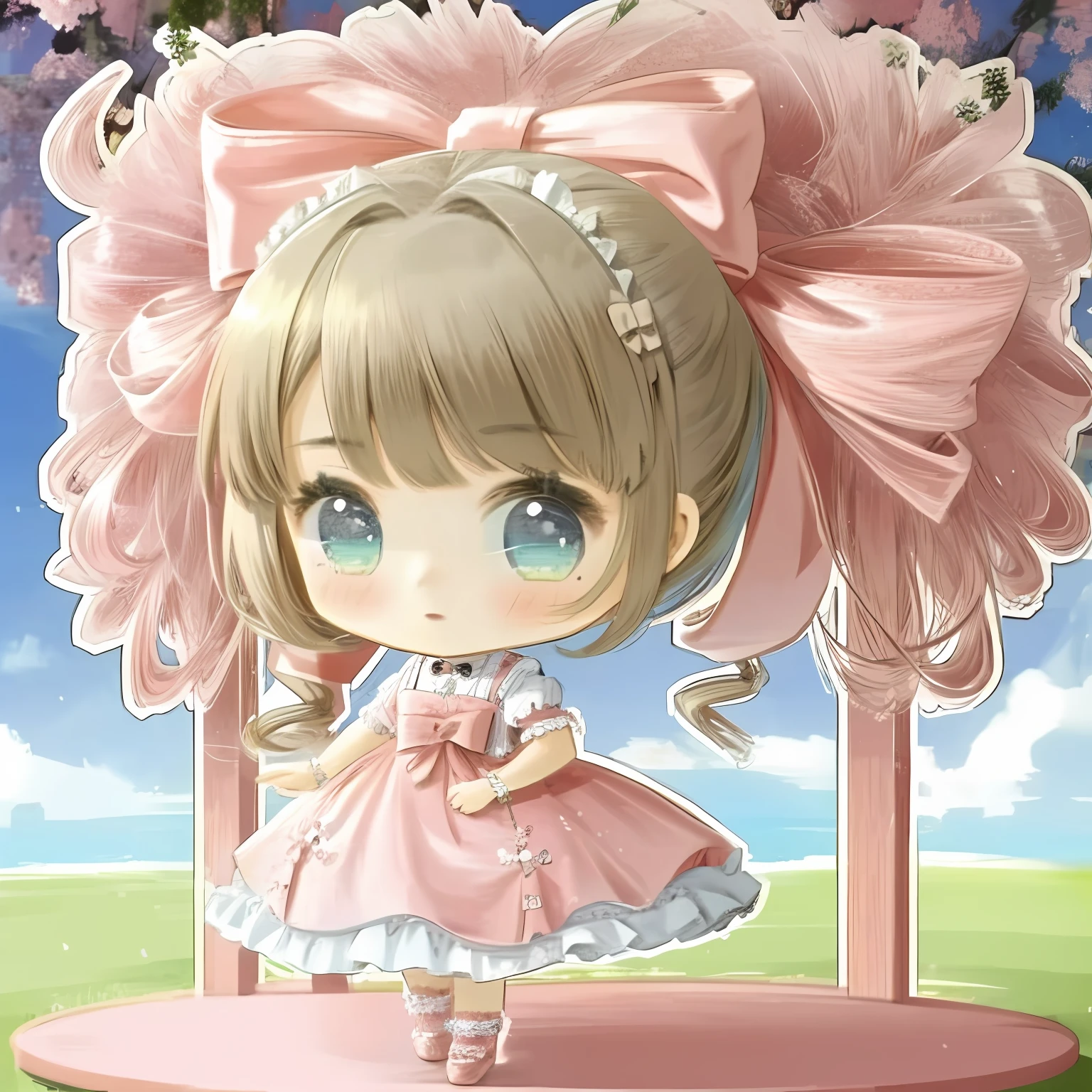 1 girl,Side hair with bows ,chibi,full body,lolita dress,