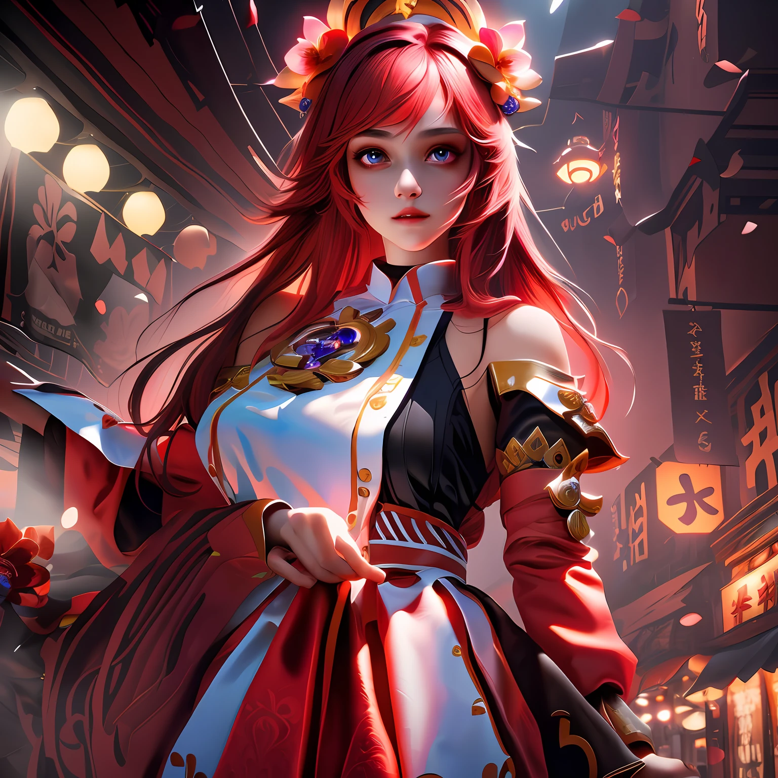 1girl,Sweet girl, princes,college uniform, Natural, Elegant,Cute,(perfect big eyes:1.2),black long hair,Perfect nose, small chest, holding flowers,extreme hand details,cute,(at the night market),RAW,16k,(masterpiece:1.5), best quality, intricate details,ultra highres,extremely detailed, wallpaper,Unreal 5 Engine ,ray tracing,Artstation extreme artistic detail,dynamic lighting,extremely detailed,(photorealistic:1.5),sharpen,depth of field, complex 3d render ultra detailed,octane render,Completed facial features,