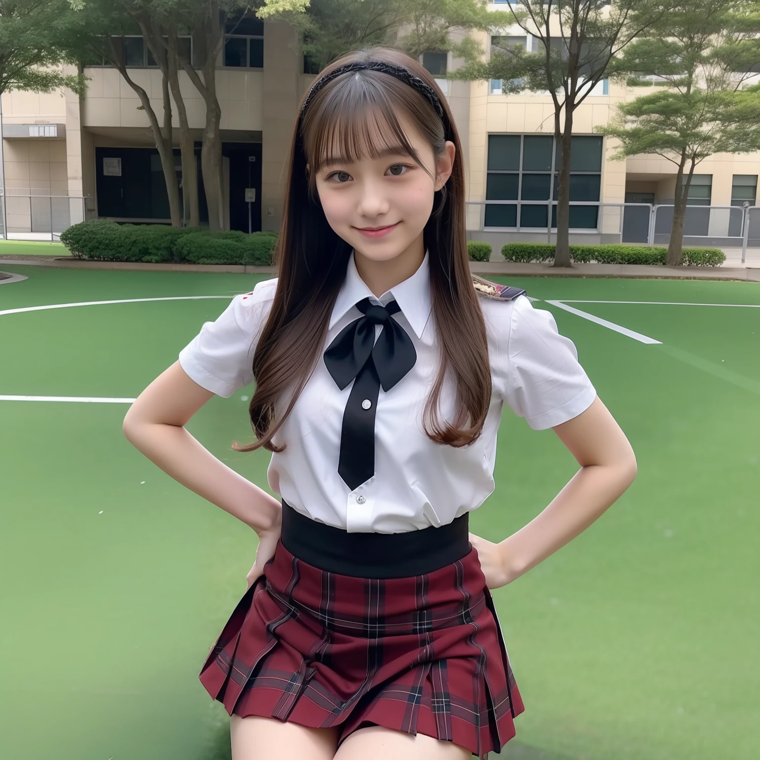 Crimson mini skirt、High school girl in uniform、Japan 18-year-old woman