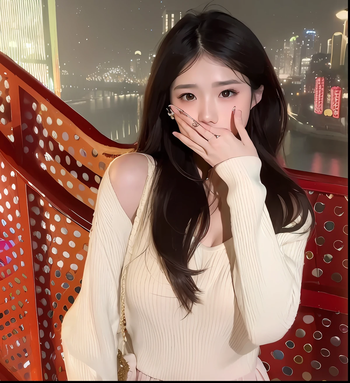 1girl walking on the river, mix4, sweater, pillow, lips, open_mouth, realistic, photo_\(medium\), solo, stuffed_animal, stuffed_toy, teddy_bear, (masterpiece), (realism: 1.3), super detailed, (High detail skin: 1.2), (Best quality: 1.0), (Ultra resolution: 1.0), (ULZZANG-6500: 0.3), wavy detail hair, long hair, sunshine, (beautiful detail makeup), (sexually aroused blush, heavy breath: 1.0), floral theme petals scattered, (soft light bloom: 0.5)