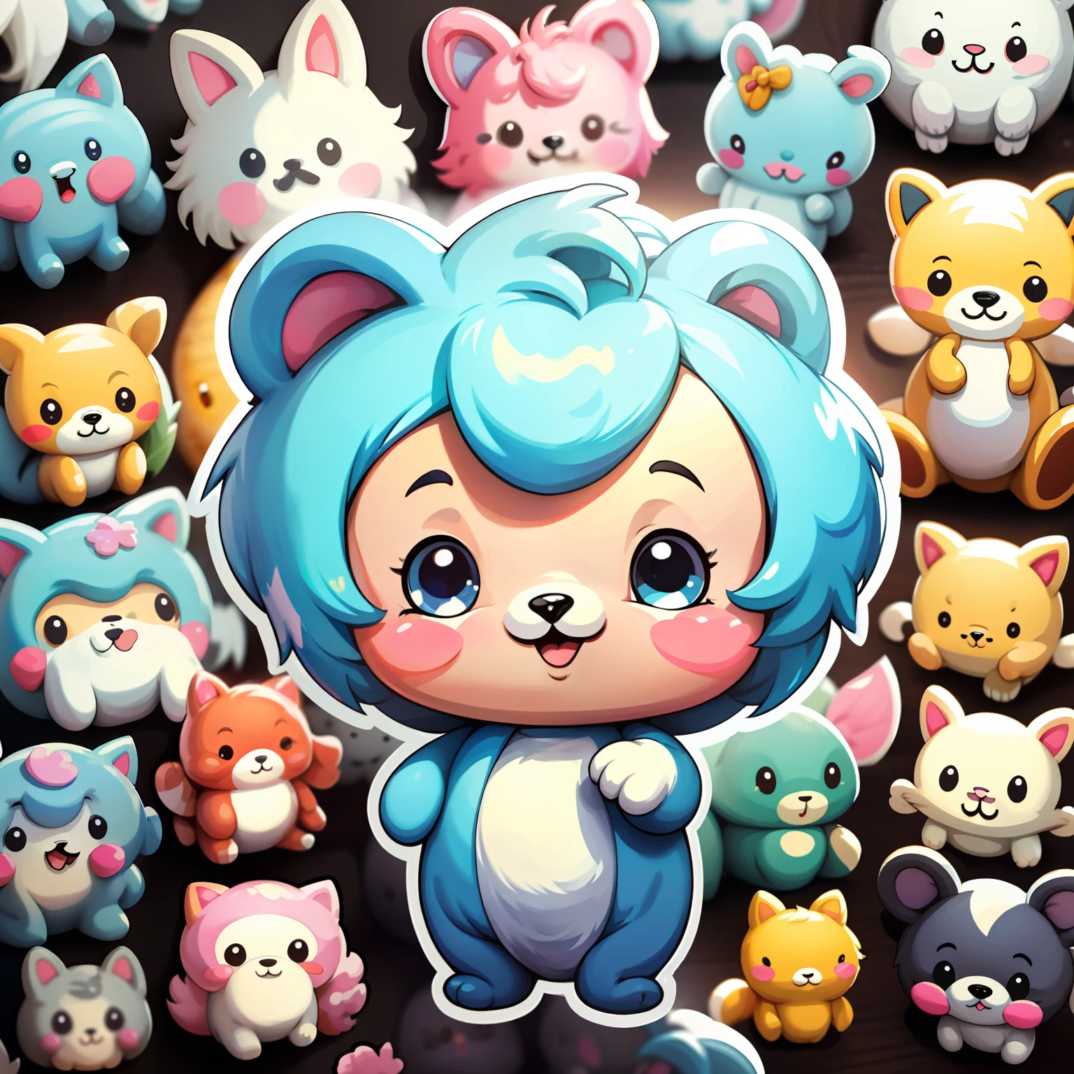 um adesivo，，adolable，kawaii，adolable，Animais insetos diferentes Chibi fundo simples，