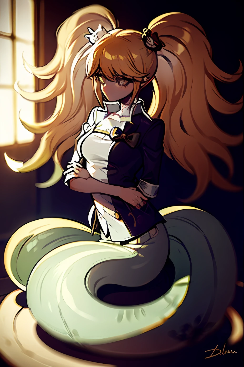 1girl, lamia, scales, white shirt, full body, Original Character, Volumetric Lighting, Best Shadows, Shallow Depth of Field, Stunningly Beautiful Girl, Petite, Delicate Beautiful Attractive Face