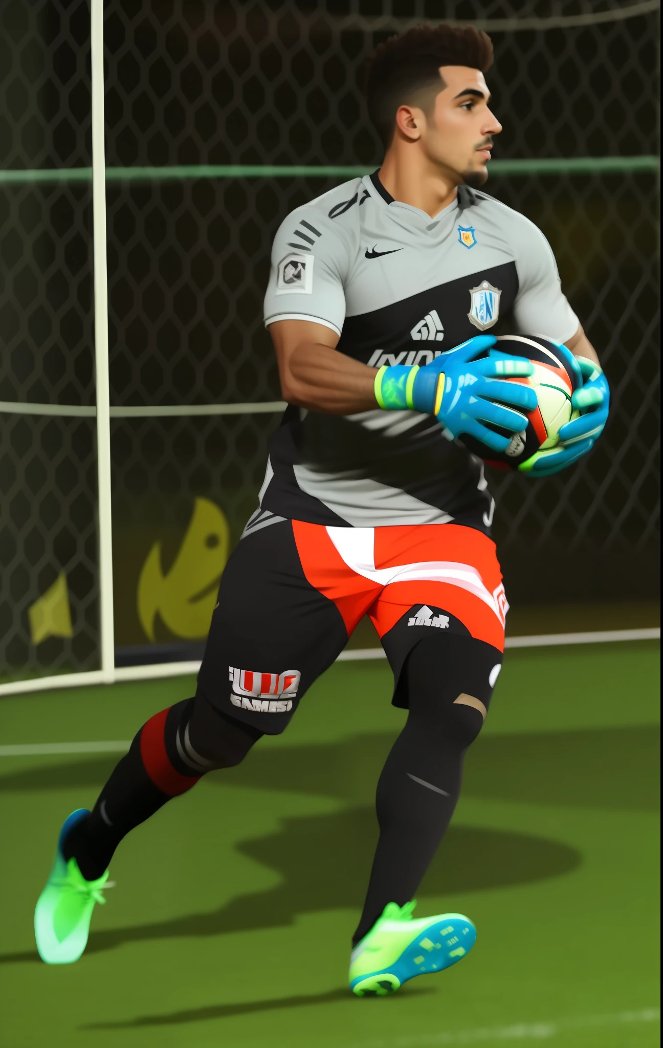 (8k, melhor qualidade, obra-prima: 1.2),um homem jogador de futebol,goleiro,Presentation art,arte profissional,flyer