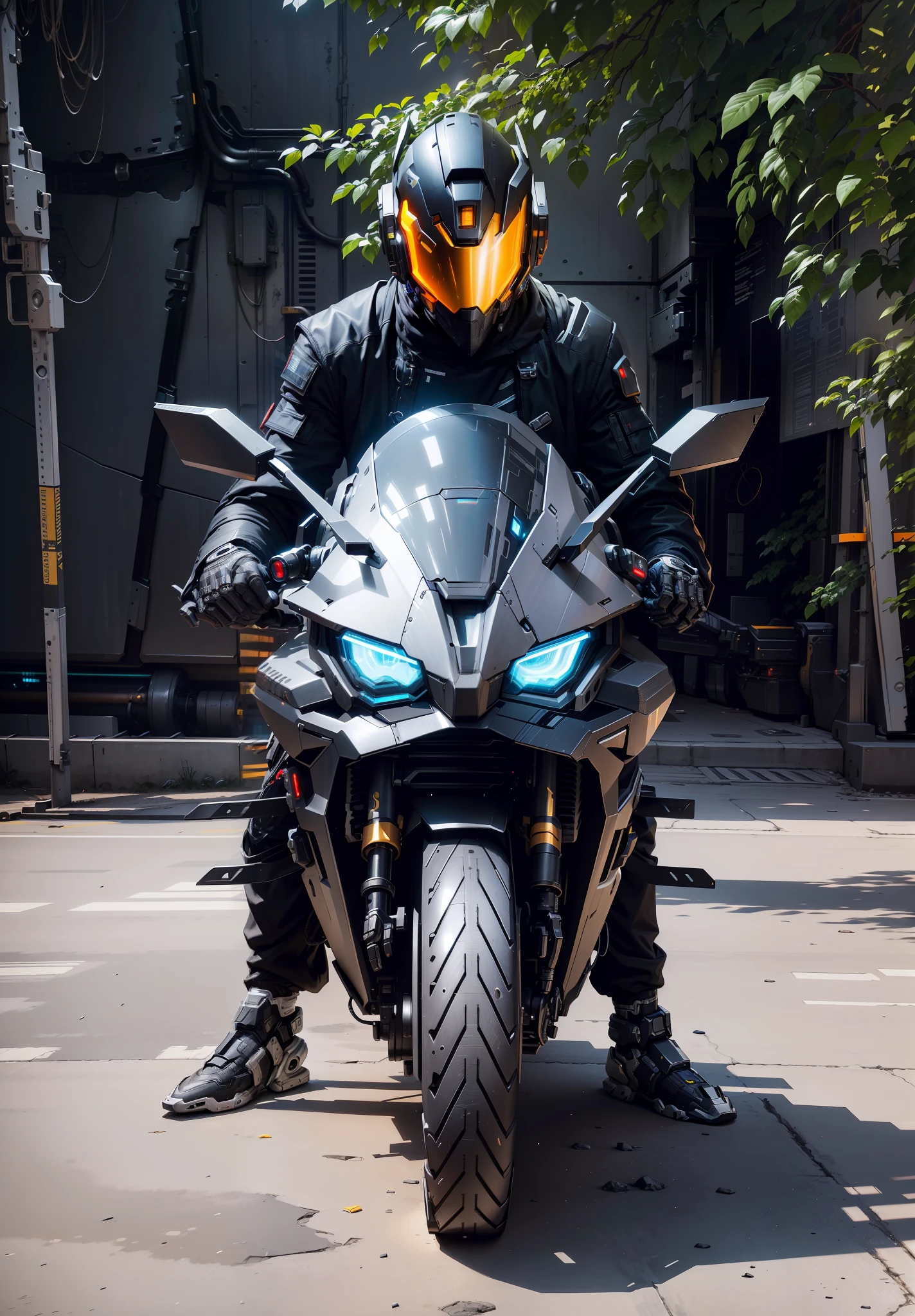 Handsome cyberpunk mech warrior，Black cyberpunk mech costume，High-tech black full enveloping helmet，Biomechanicals， MSHN Robot Man，High-tech helmet，hyper realisitc， Steel， Complex design， insanely details， finely detailled， Extremely clear lines， cinmatic lighting， photograph realistic， A detailed masterpiece