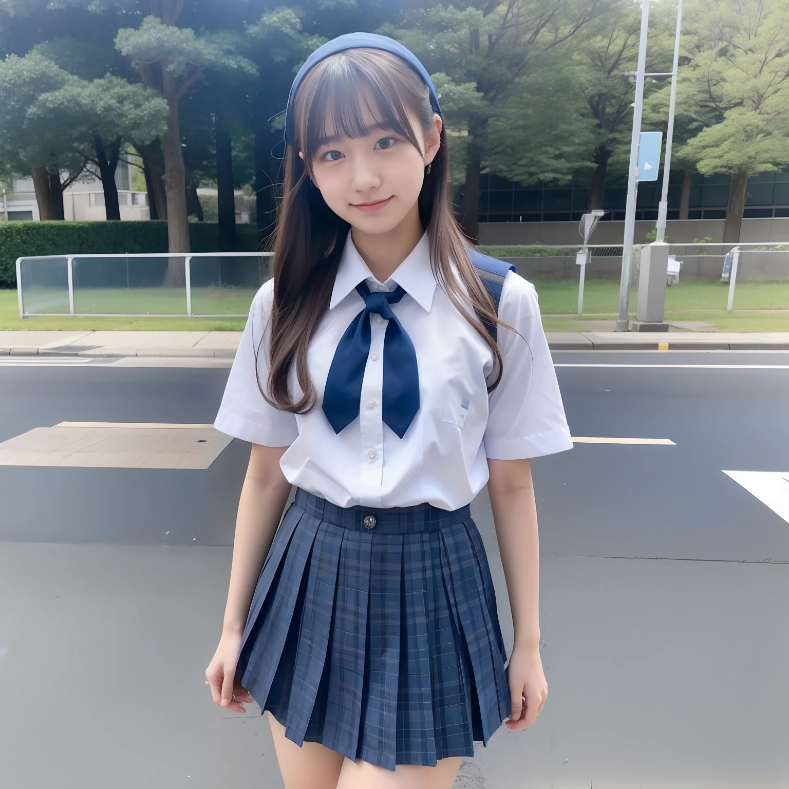 Japanese high school girl、18year old、Blue mini skirt uniform