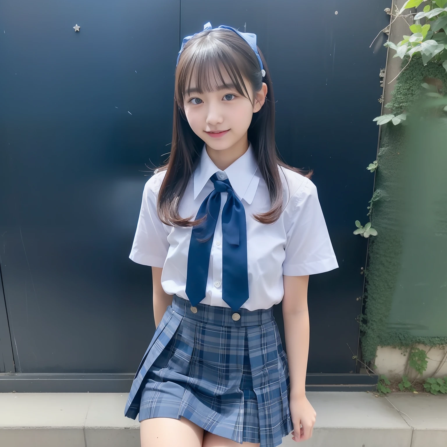Japanese high school girl、18year old、Blue mini skirt uniform