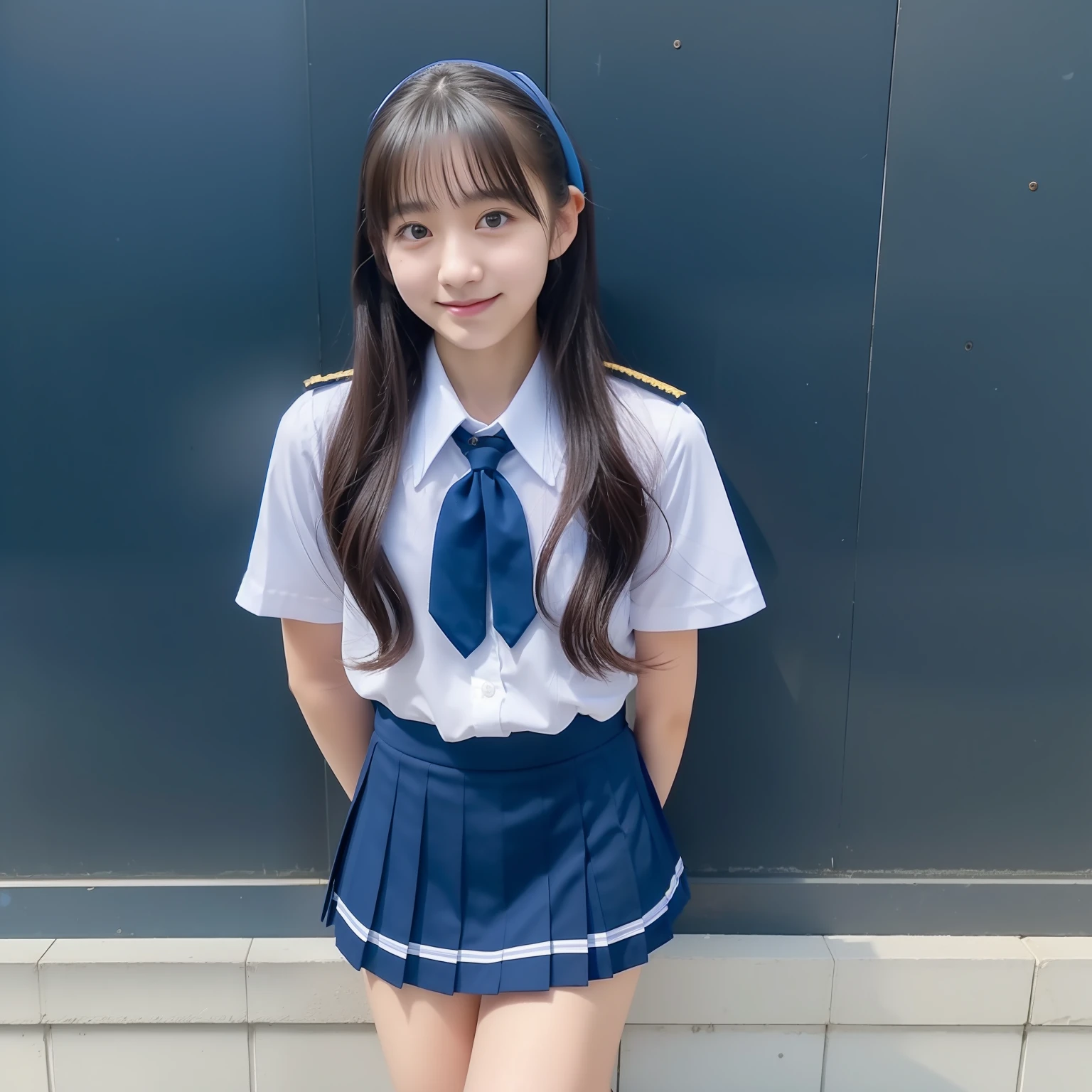 Japanese high school  girl、18year old、Blue mini skirt uniform
