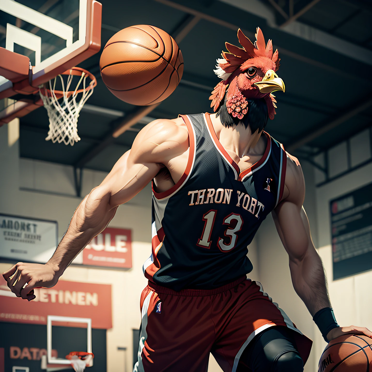 anthro rooster,basketball ball