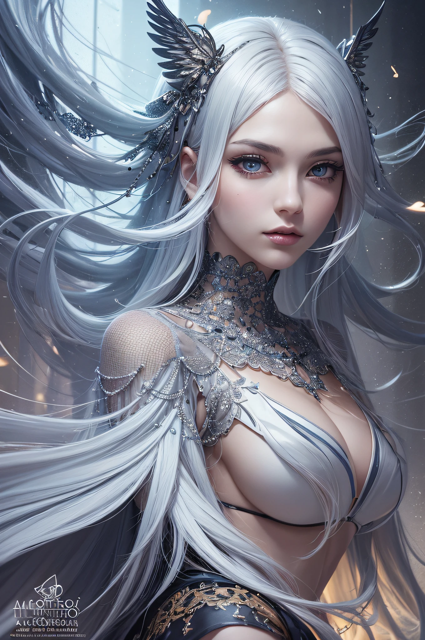(((masterpiece))), (((best quality))), ((ultra-detailed)), (hyperrealistic), (highly detailed CG illustration), ((an extremely delicate and beautiful)),cinematic light, Create a stunning anime artwork that is currently trending on ArtStation, showcasing exquisite beauty and captivating aesthetics. The art piece should be highly detailed, featuring a compelling character and a visually appealing environment. The character in the artwork is a graceful and enchanting figure, radiating an aura of elegance. Pay close attention to intricate facial features, such as mesmerizing eyes with vibrant colors and delicate shading. The character's clothing should be designed with elaborate patterns, flowing fabrics, and rich textures, reflecting a blend of fantasy and contemporary fashion. Place the character in a captivating environment that enhances the overall appeal of the artwork. It could be a breathtaking natural landscape, a bustling futuristic cityscape, or a mystical realm filled with magical elements. Incorporate vibrant colors, dynamic lighting, and detailed background elements to create a sense of depth and immersion. Consider the latest trends in anime art, such as incorporating unique lighting effects, exploring creative composition techniques, or experimenting with unconventional color palettes. Take inspiration from the top artists on ArtStation and their exceptional execution of various art styles and themes. Camera: Choose an angle that highlights the character's beauty and the immersive environment. Lighting: Utilize atmospheric lighting techniques to create depth and mood. Resolution: Aim for a high-resolution artwork to showcase intricate details and clarity. Art Inspirations: Seek inspiration from the trending artists on ArtStation, exploring different styles, genres, and themes.