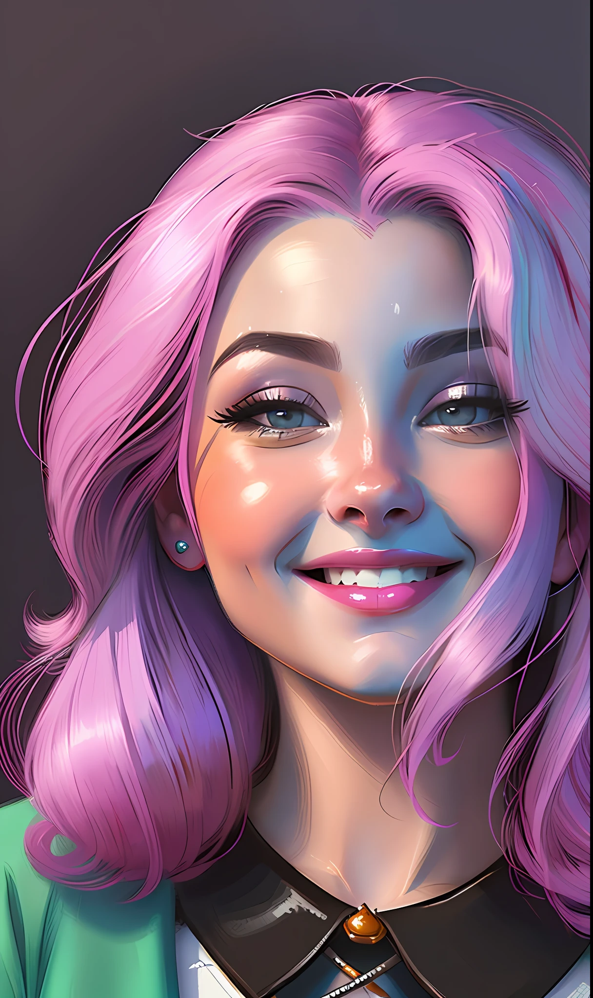 um close up de uma pessoa com cabelo rosa e camisa preta, Rossdraw 1. 0, RossDraw Retrato, rossdraw desenho animado vibrante, Rossdraw 2. 0, RossDraw Pintura Digital, Epic portrait illustration, in illustration style digital, Retrato de Jinx de Arcane, RossDraw pastel vibrante, Inspirado em RossDrew, Rossdraw 2. 5