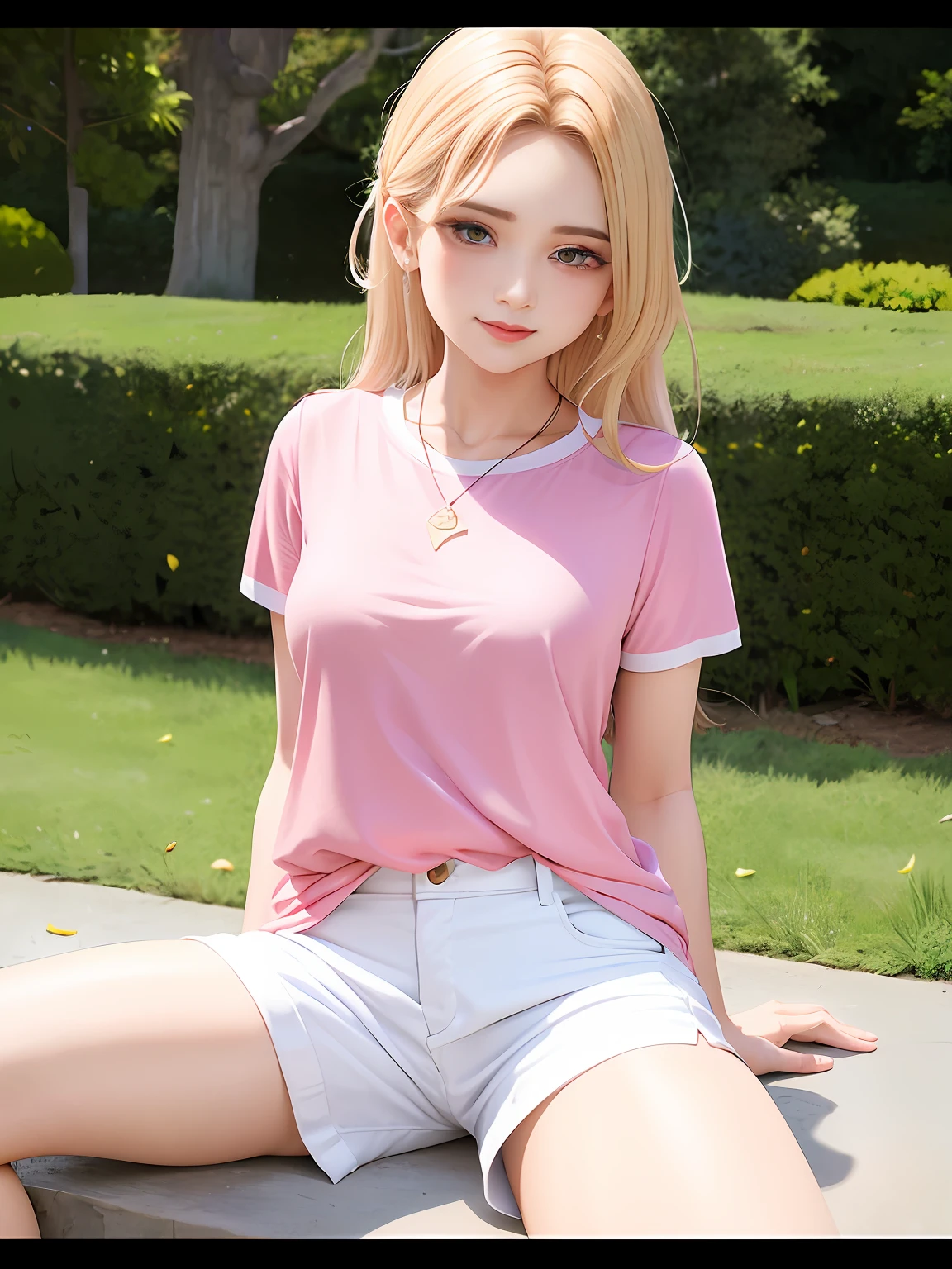 Pink shirt for women
White shorts