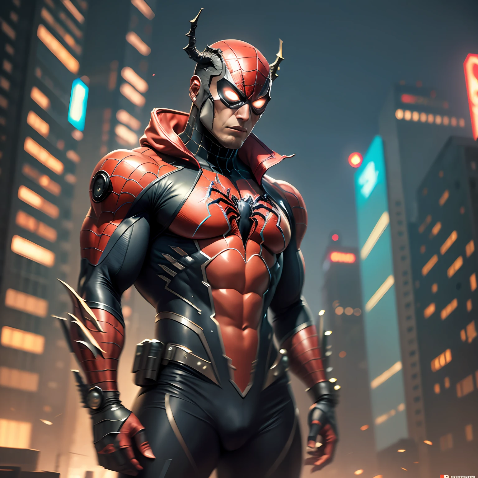 Homem-Aranha, cyberpunk, musculoso, 8K.